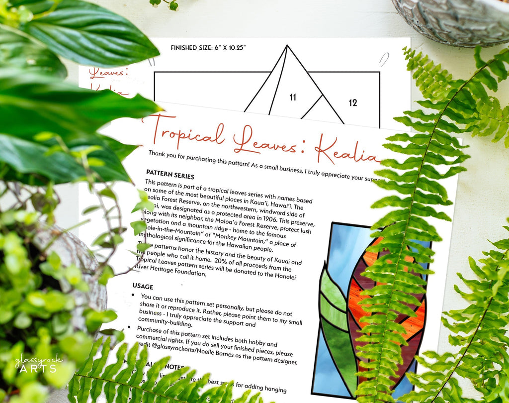 Tropical Stained Glass Plant Pattern - 3-Pack - PDF & PNG