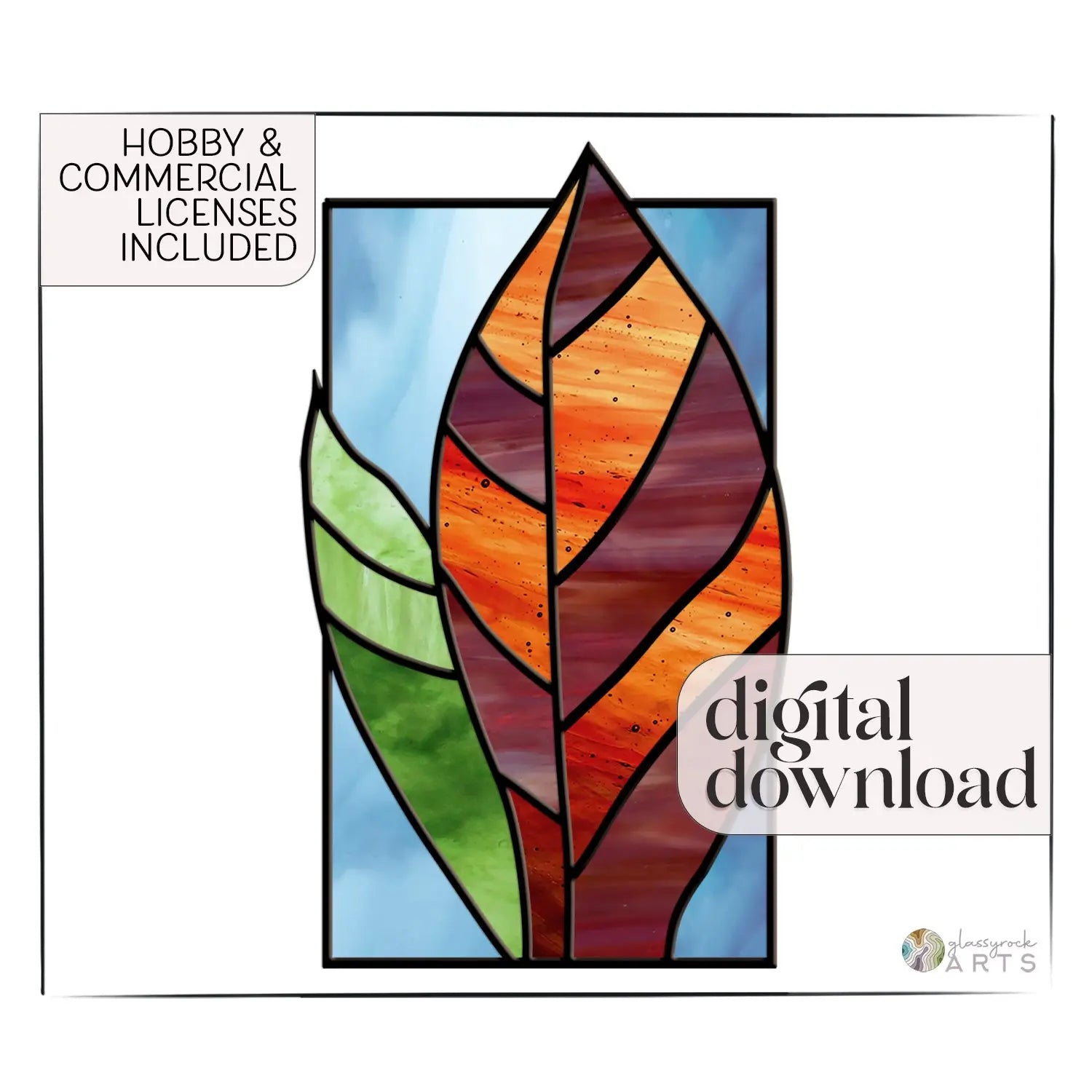 Tropical Stained Glass Plant Pattern - Kealia - PDF & PNG