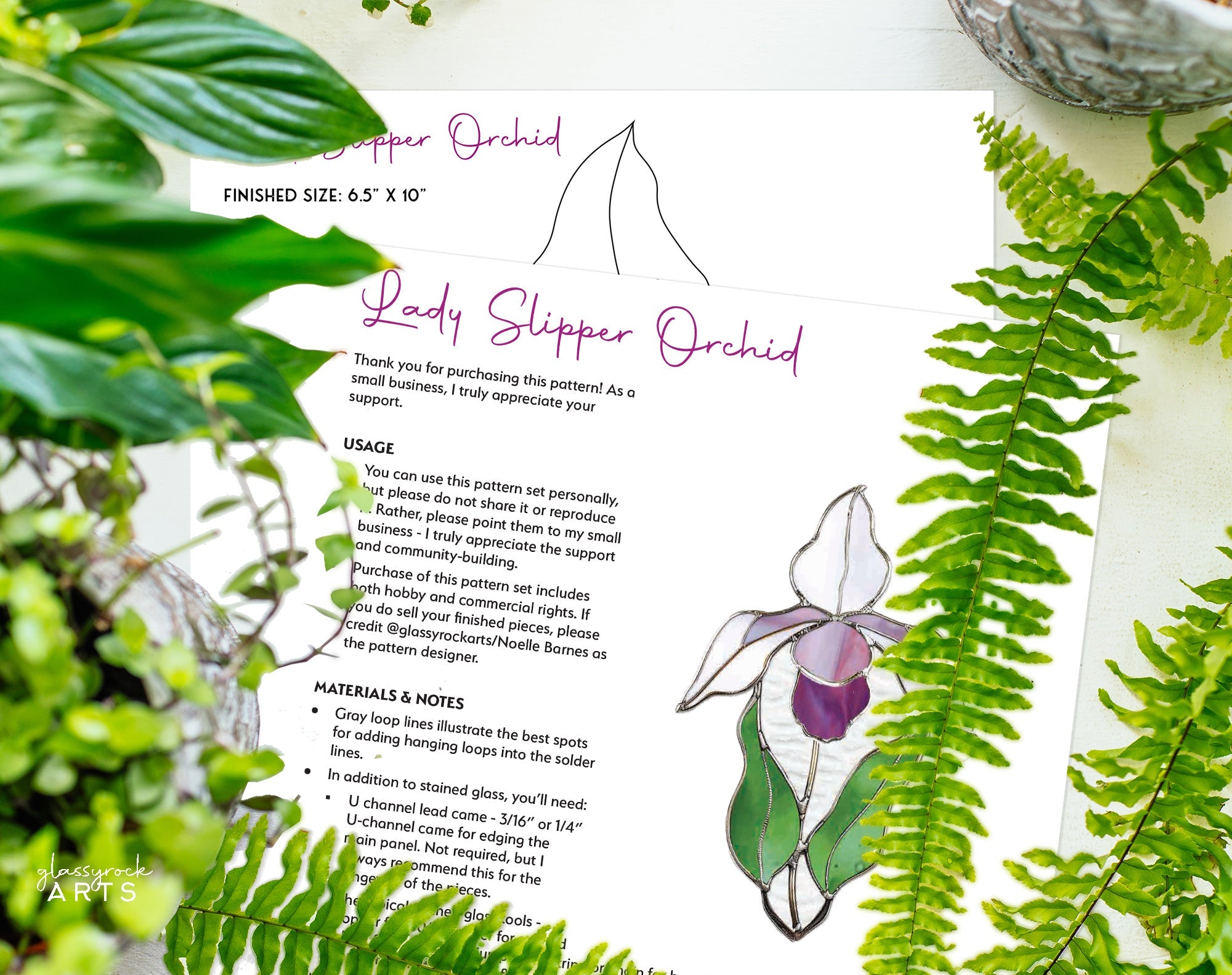 Lady Slipper Orchid Stained Glass Pattern