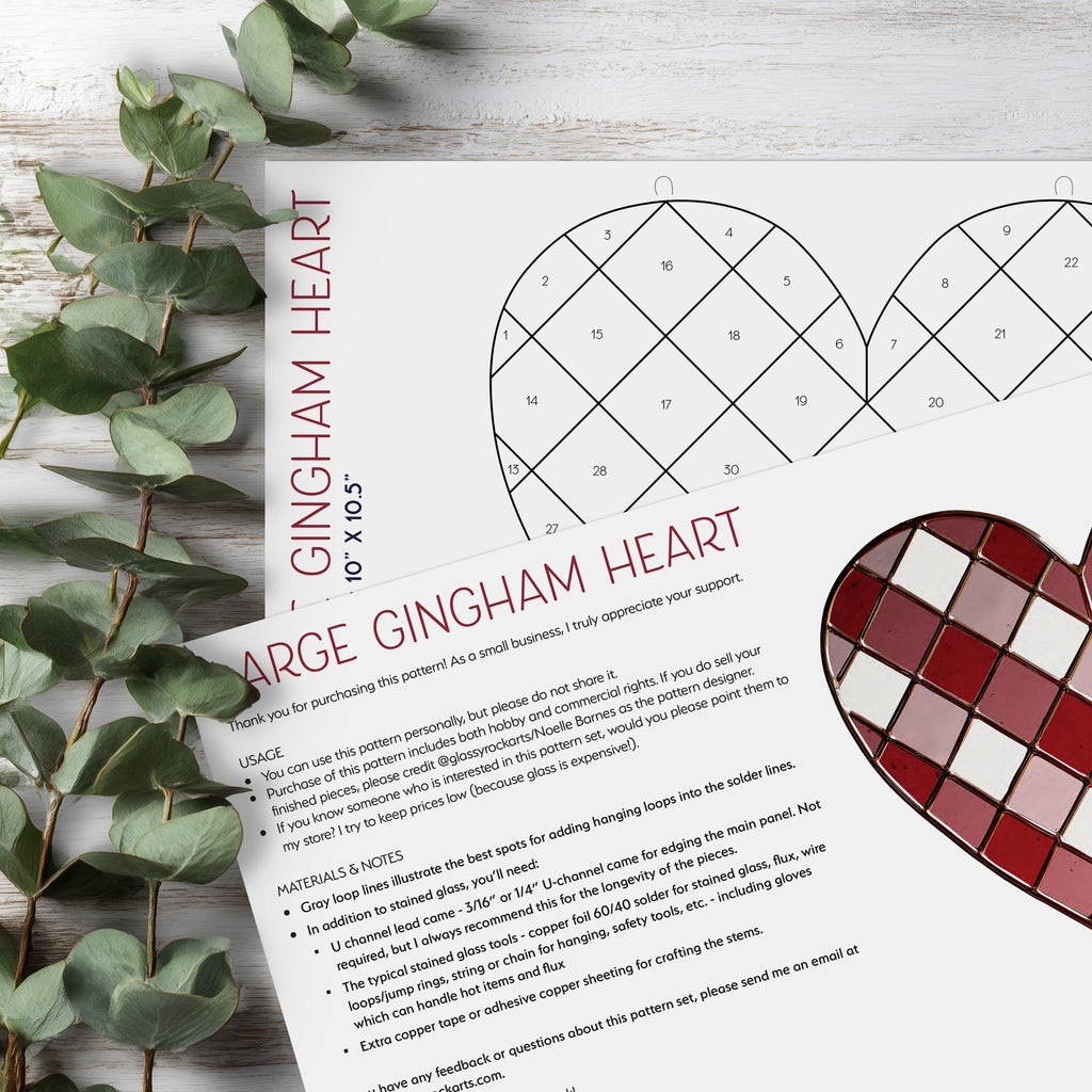 Large Gingham Heart Stained Glass Pattern PDF & PNG