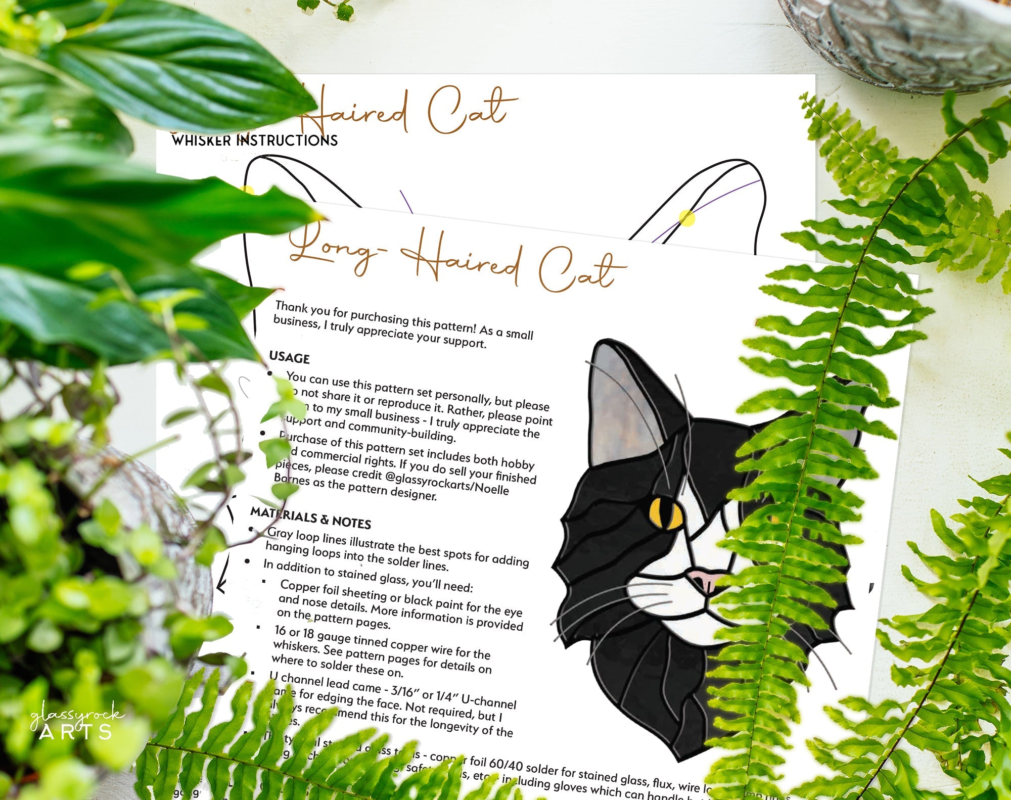 Long Haired Cat Stained Glass Pattern