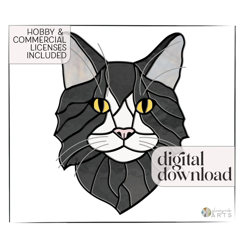 Long Haired Cat Stained Glass Pattern