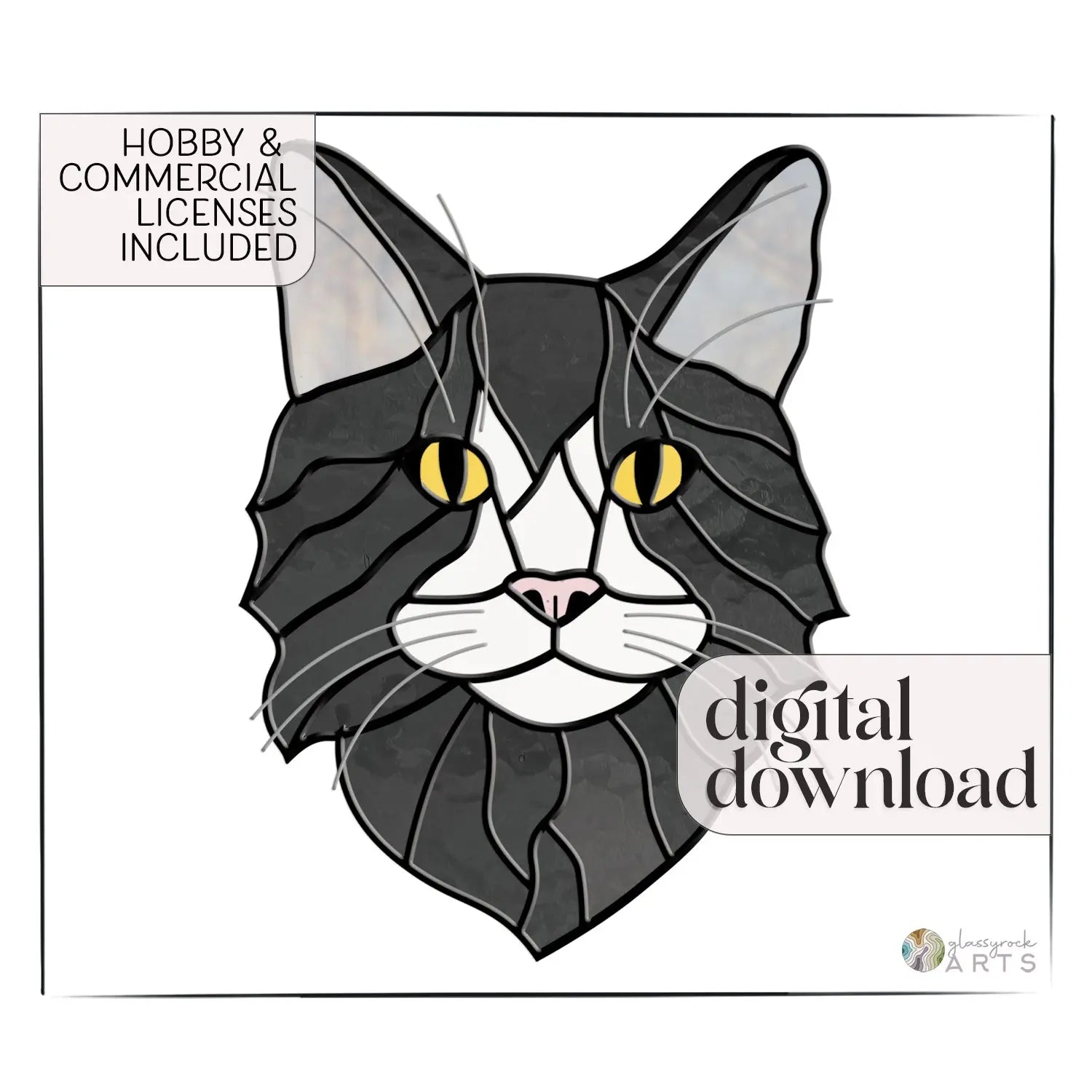 Long Haired Cat Stained Glass Pattern