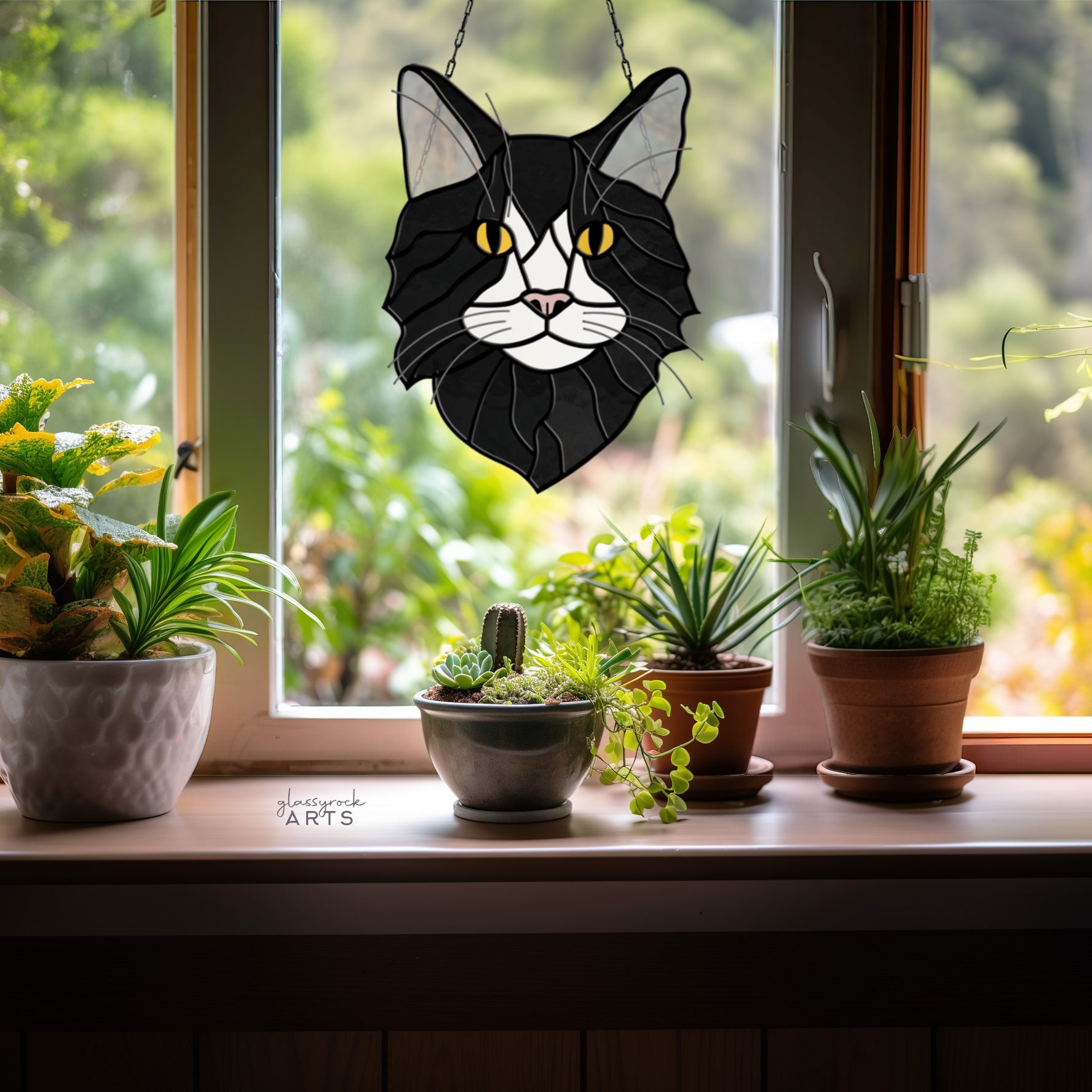 Long Haired Cat Stained Glass Pattern