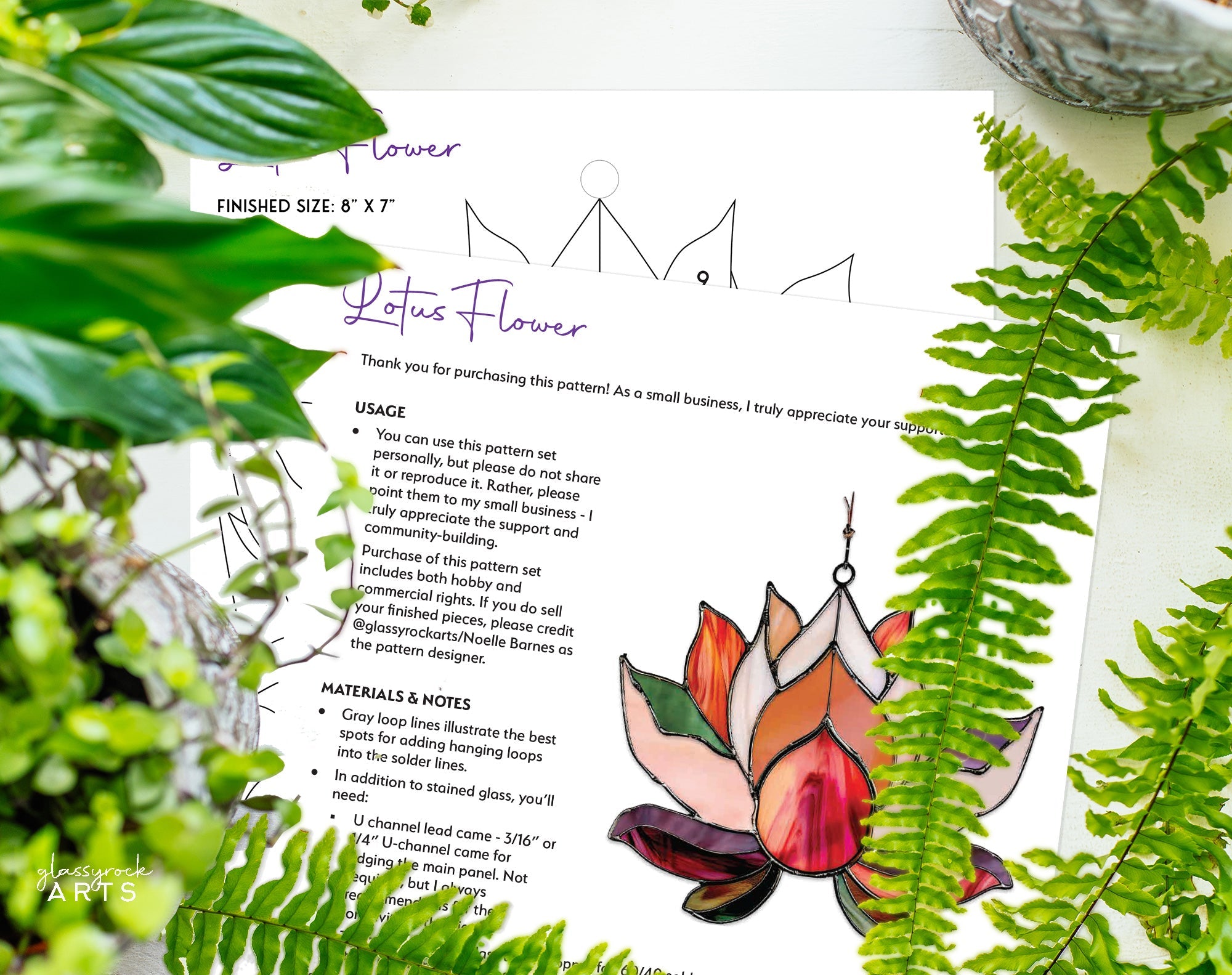 Lotus Stained Glass Flowers Pattern