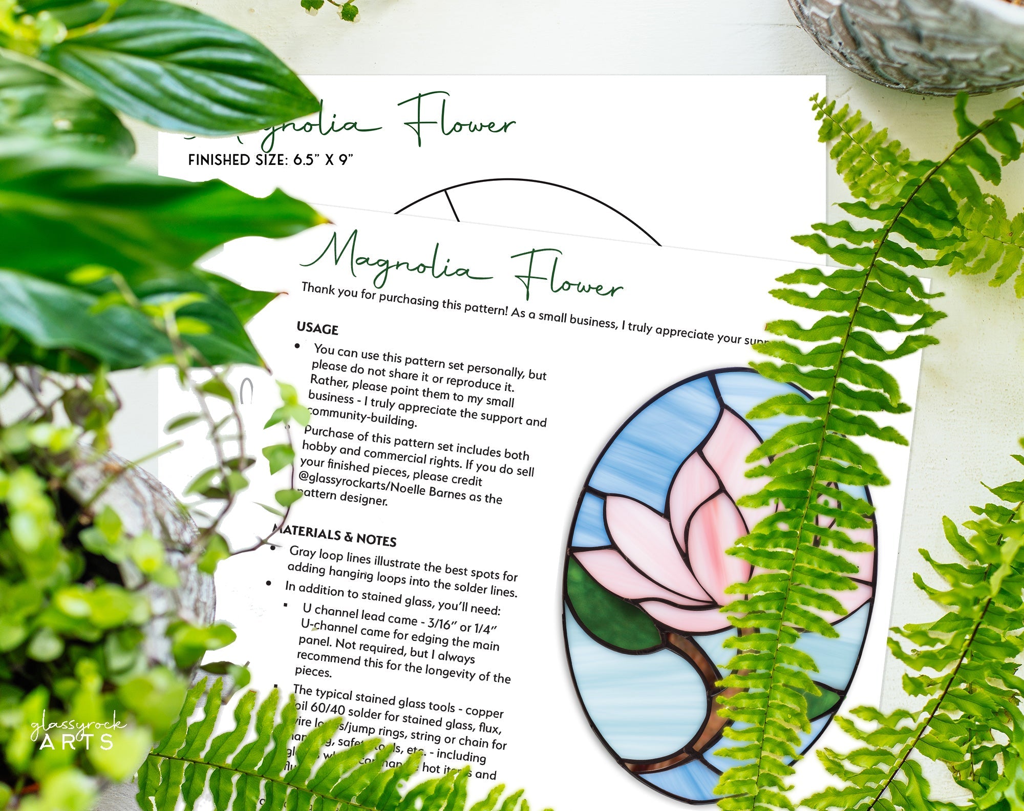 Magnolia Flower Stained Glass Pattern