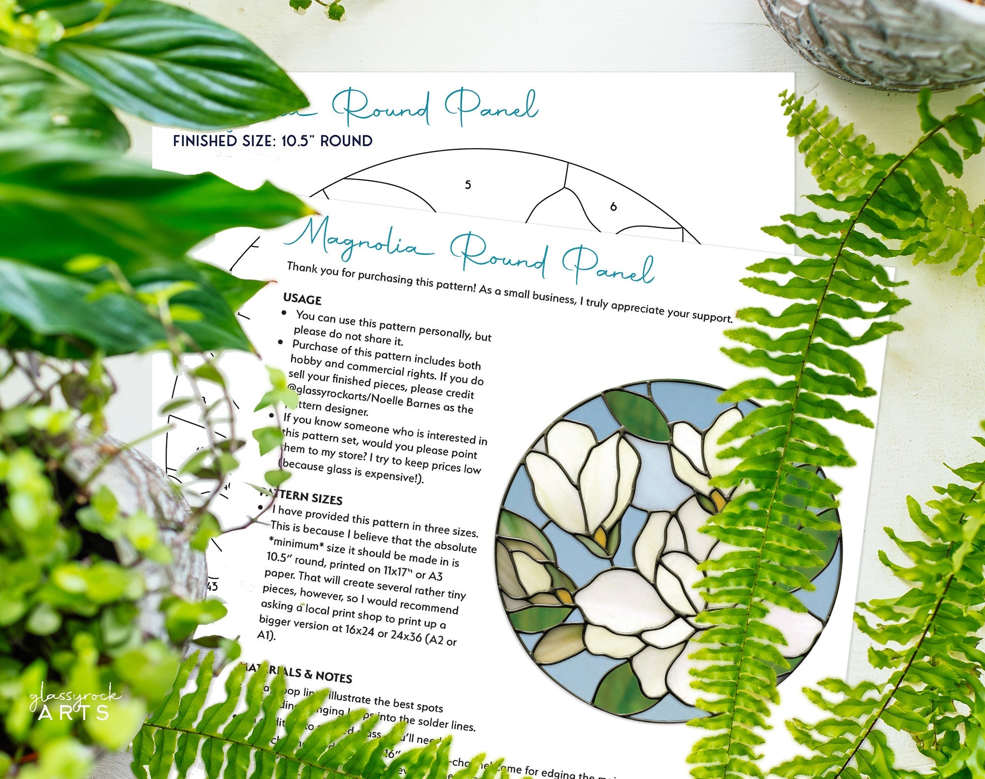 Magnolia Round Stained Glass Pattern