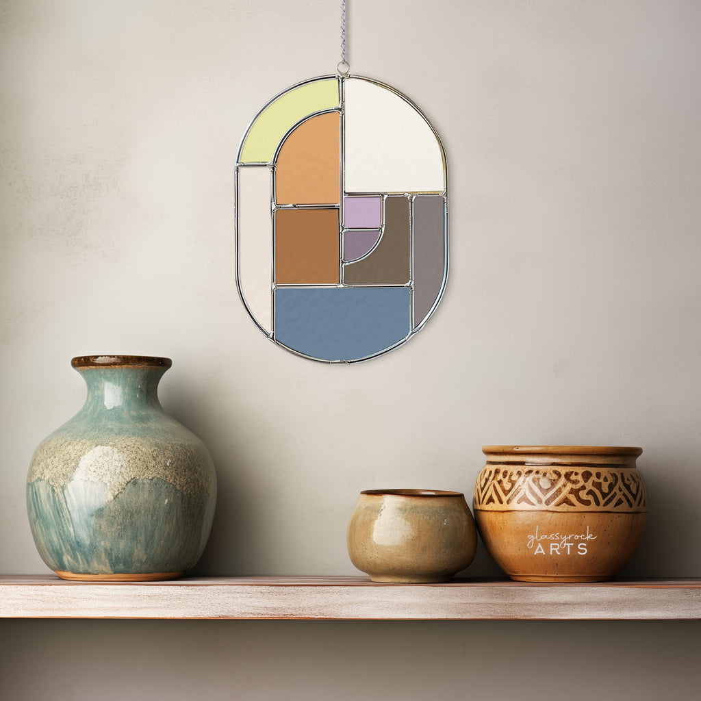 Oval Mid Century Modern Stained Glass Pattern