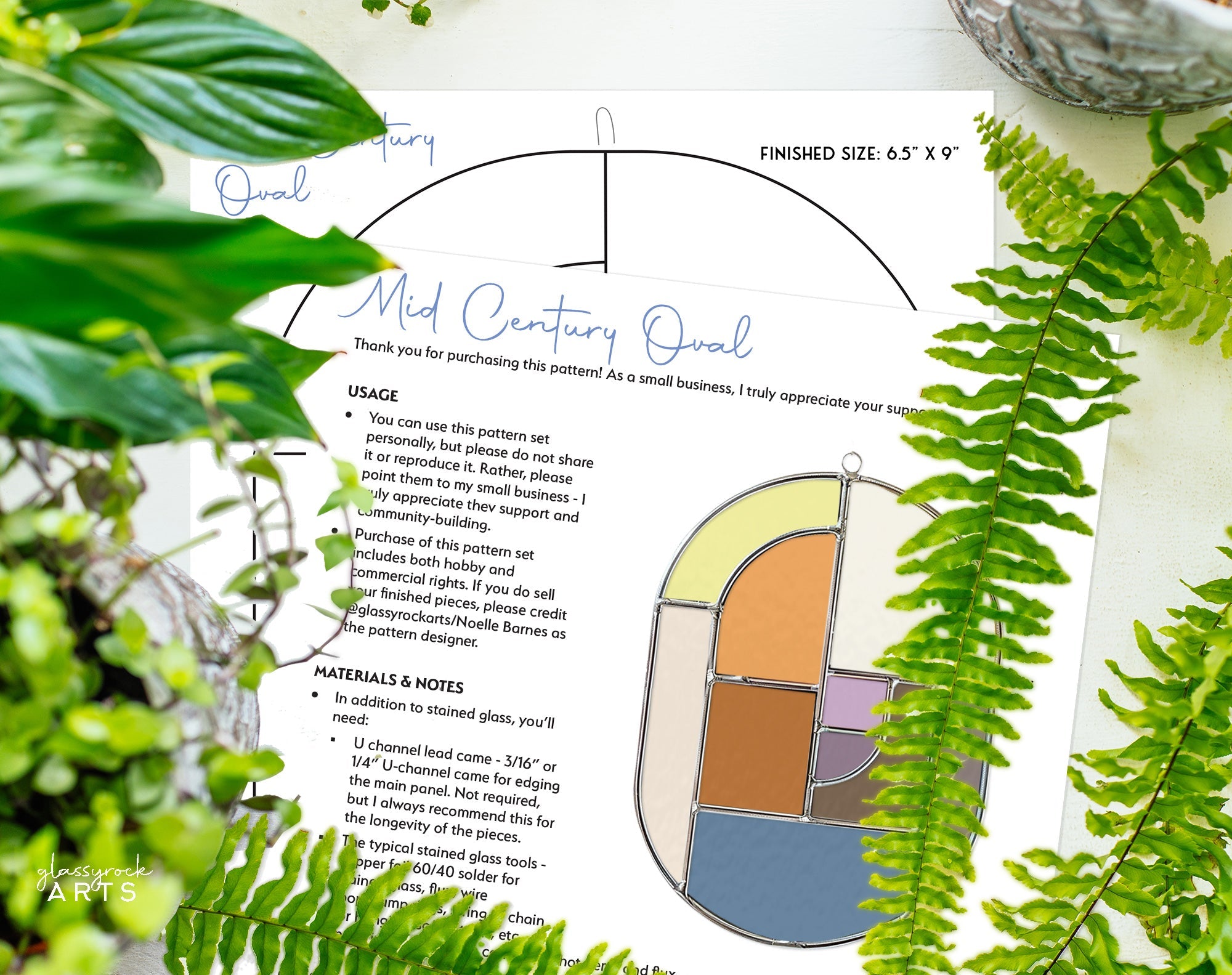 Oval Mid Century Modern Stained Glass Pattern