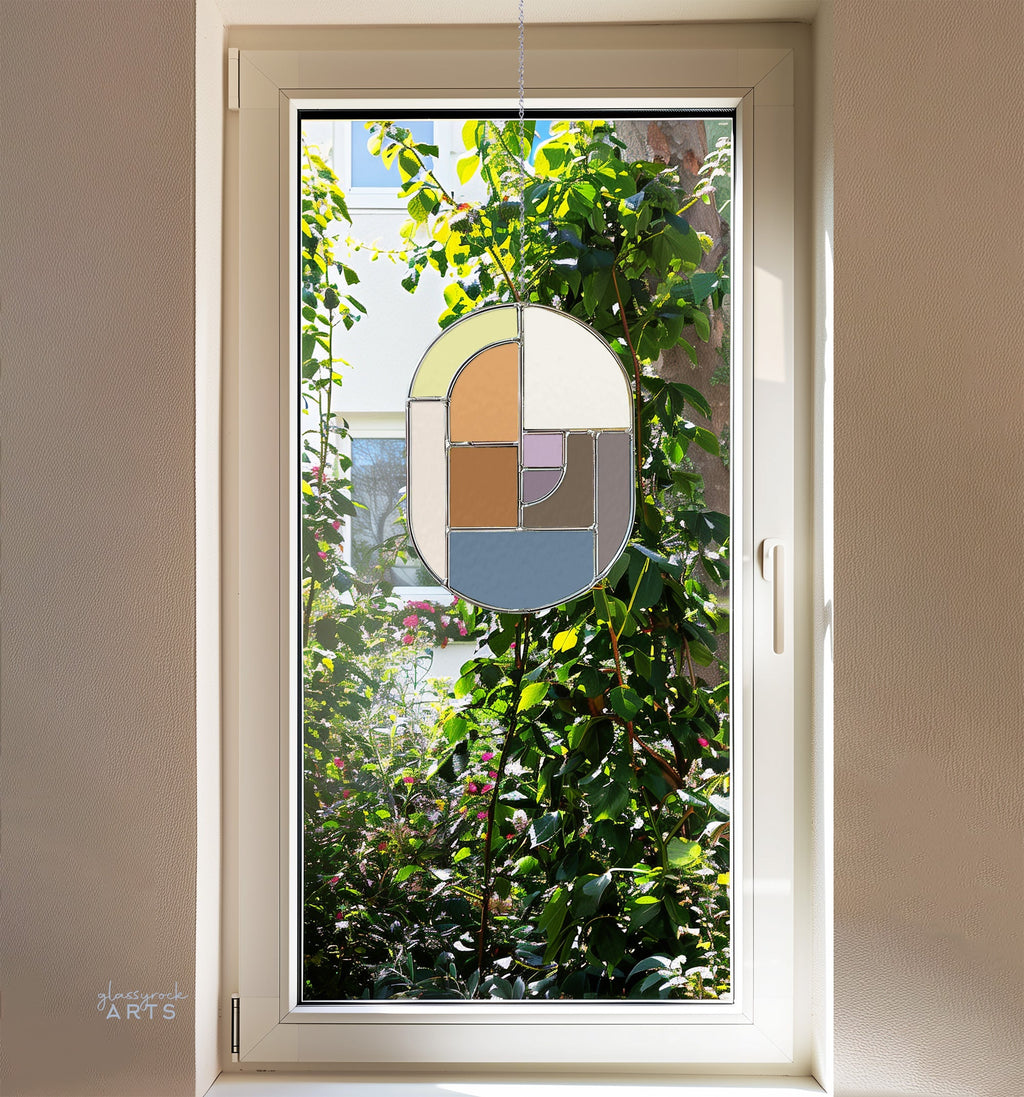 Oval Mid Century Modern Stained Glass Pattern