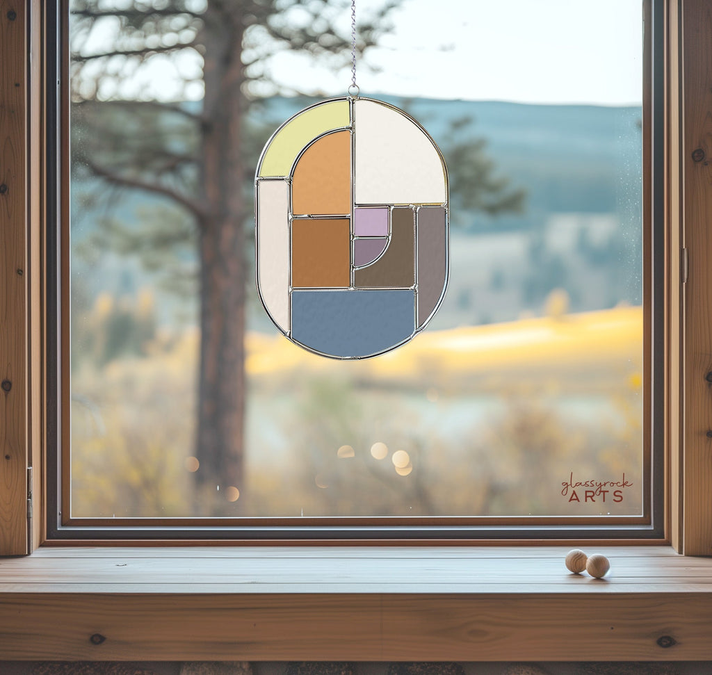 Oval Mid Century Modern Stained Glass Pattern