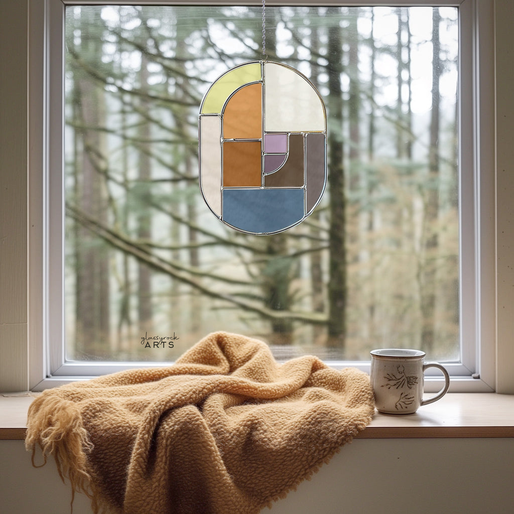 Oval Mid Century Modern Stained Glass Pattern
