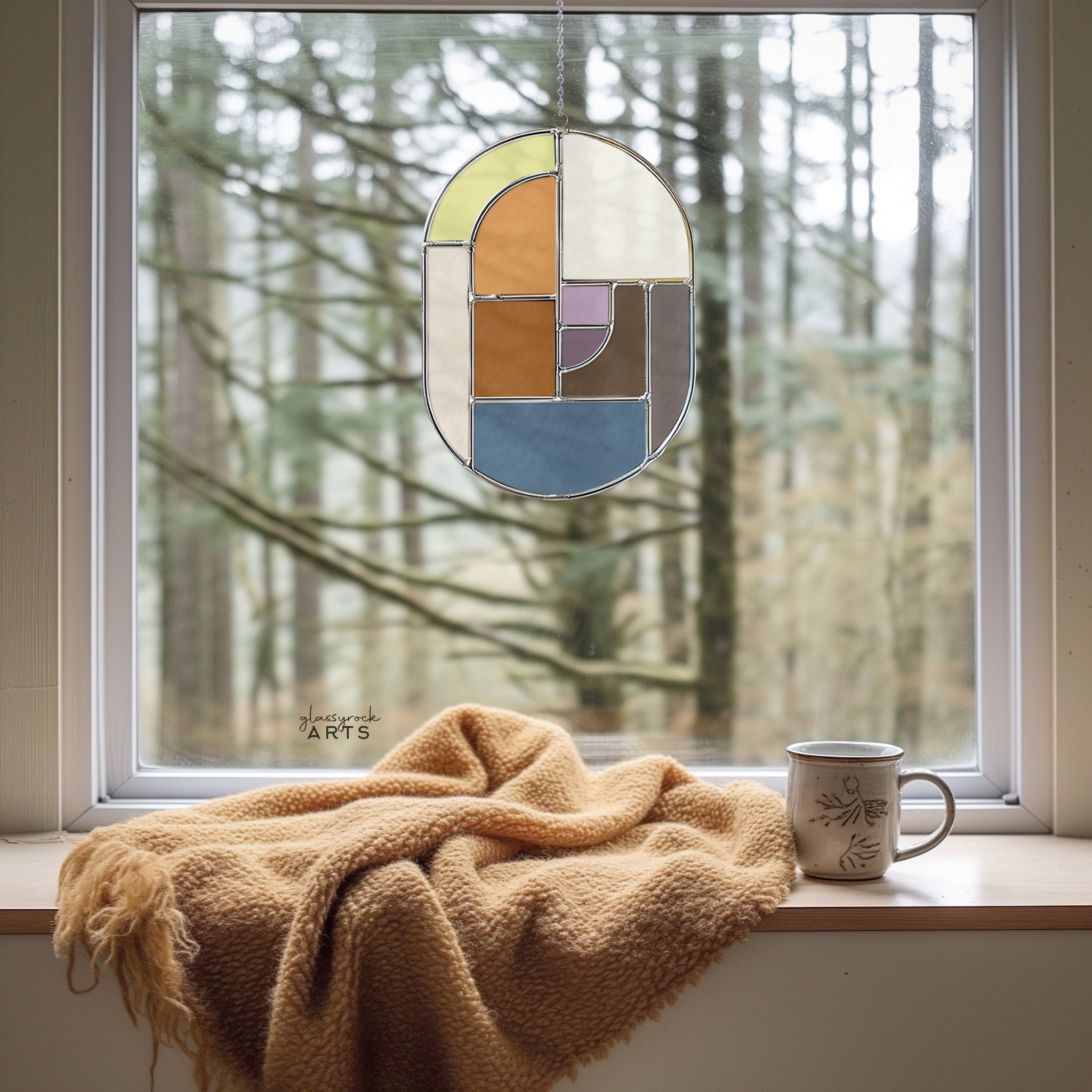 Oval Mid Century Modern Stained Glass Pattern