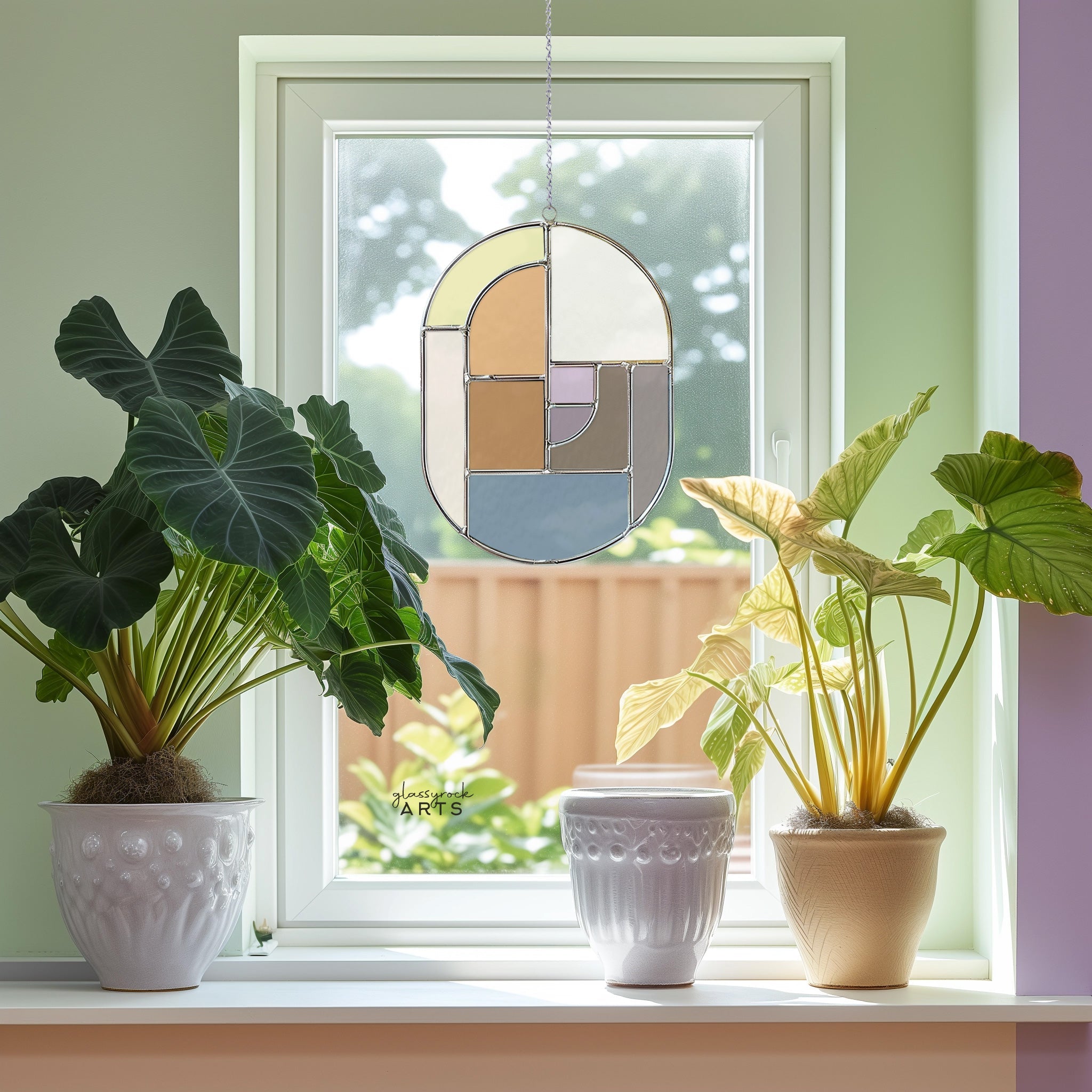 Oval Mid Century Modern Stained Glass Pattern