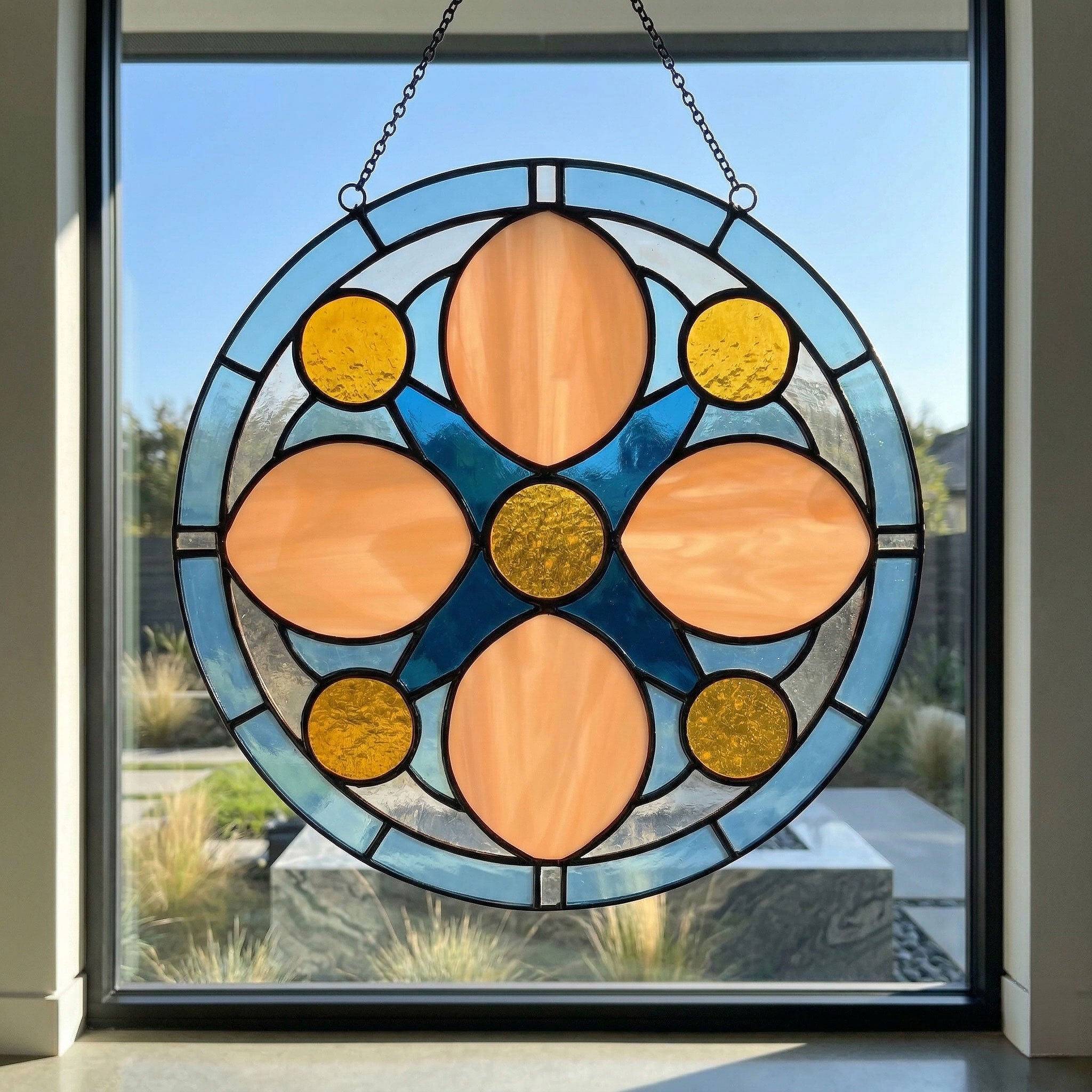Mid Century Rose Window Stained Glass Pattern plus PNG