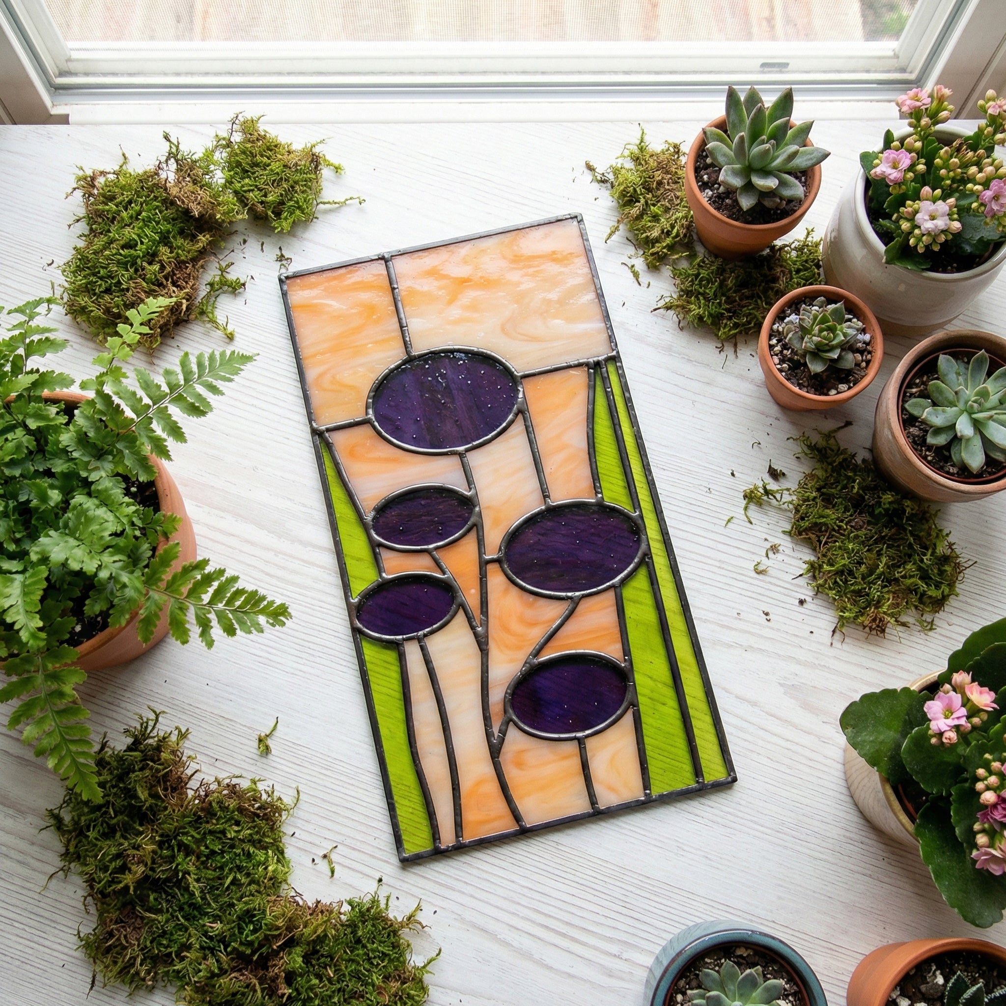 Mid-Century Modern Stained Glass Flowers Pattern