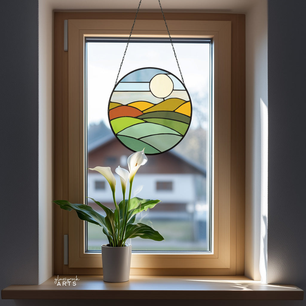 Round Mod Landscape Stained Glass Pattern