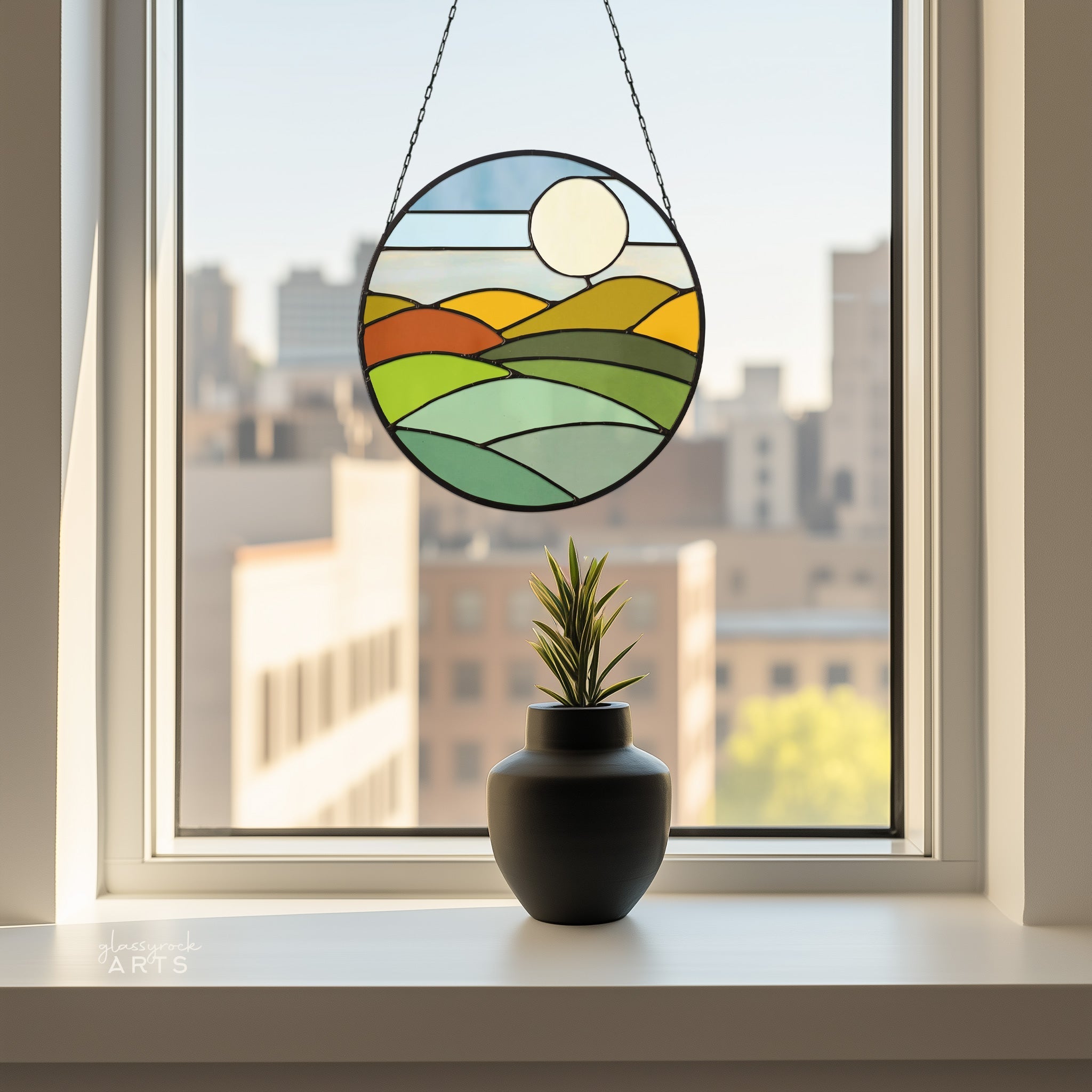 Round Mod Landscape Stained Glass Pattern