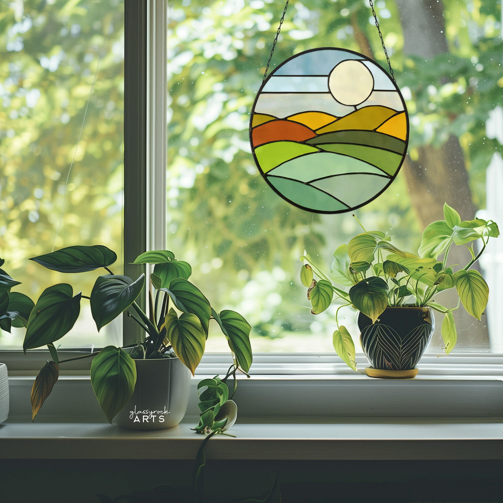 Round Mod Landscape Stained Glass Pattern