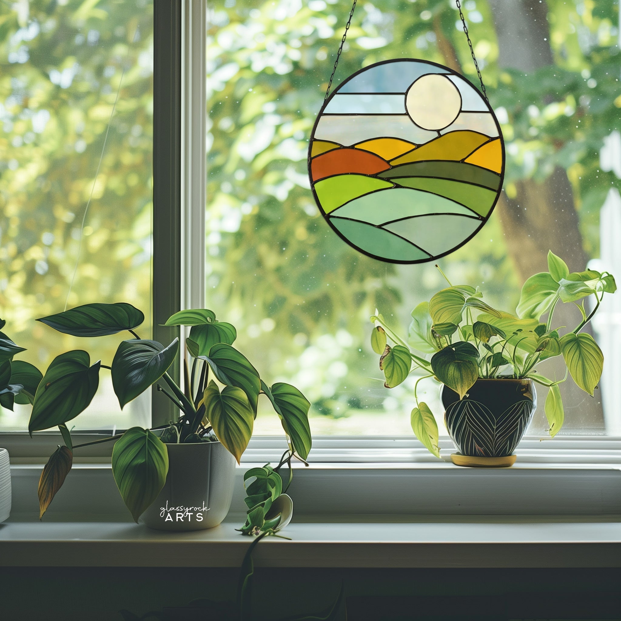 Round Mod Landscape Stained Glass Pattern