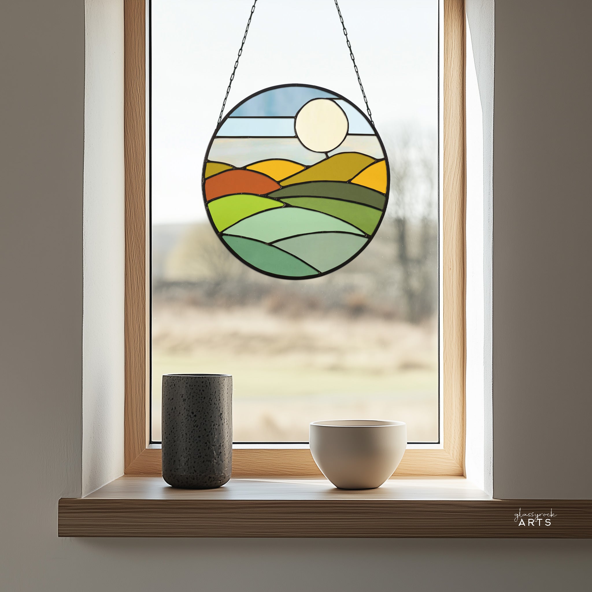 Round Mod Landscape Stained Glass Pattern