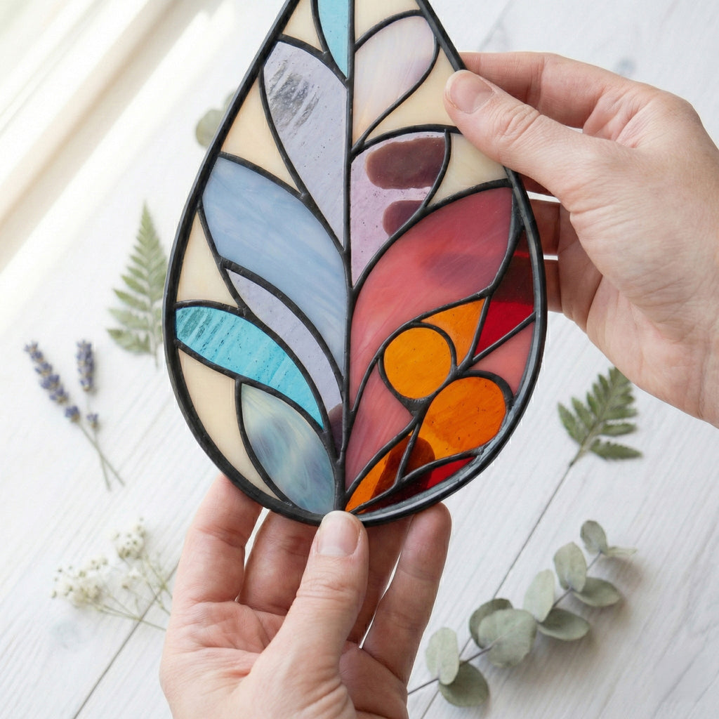 Modern Raindrop Plant Stained Glass Leaves Pattern