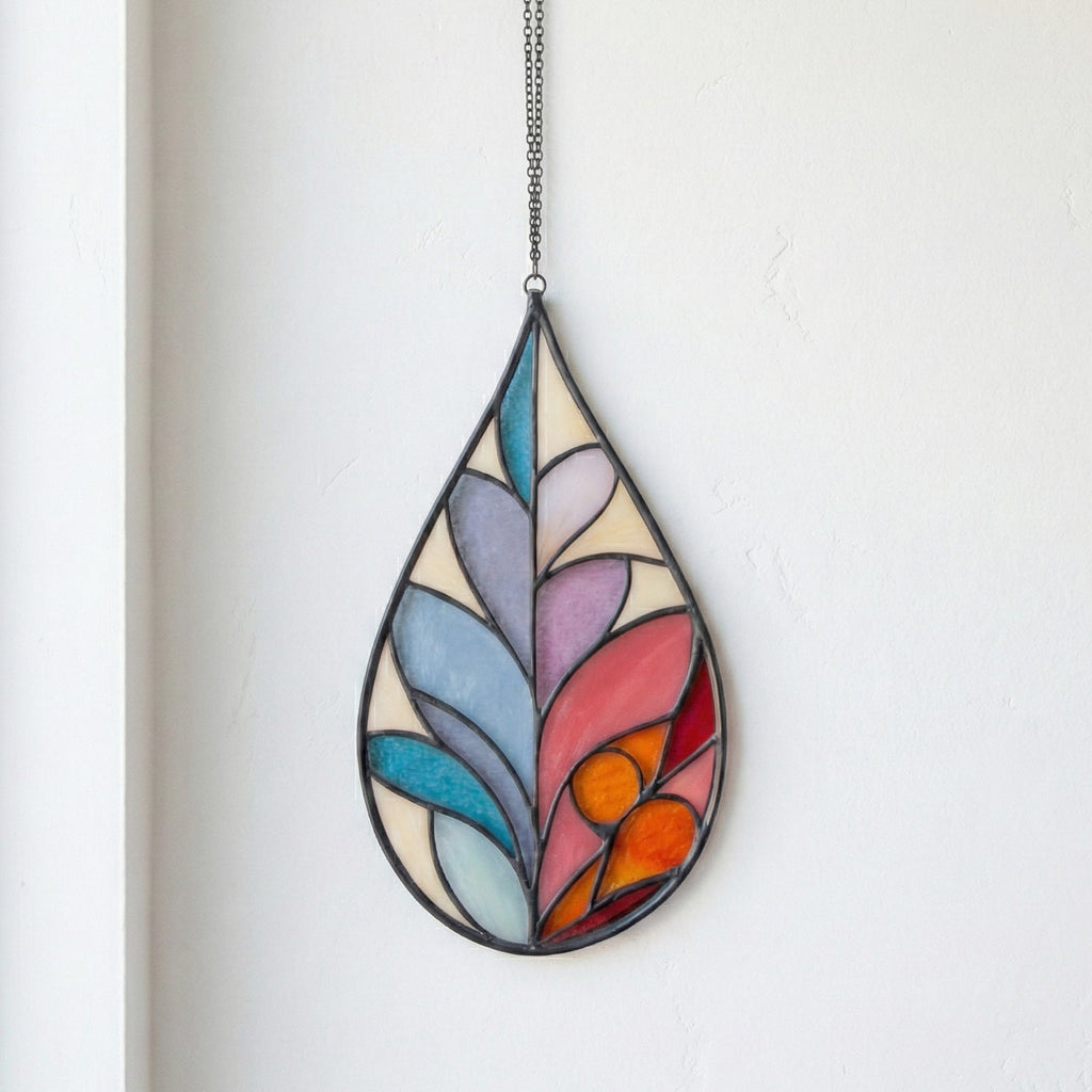 Modern Raindrop Plant Stained Glass Leaves Pattern