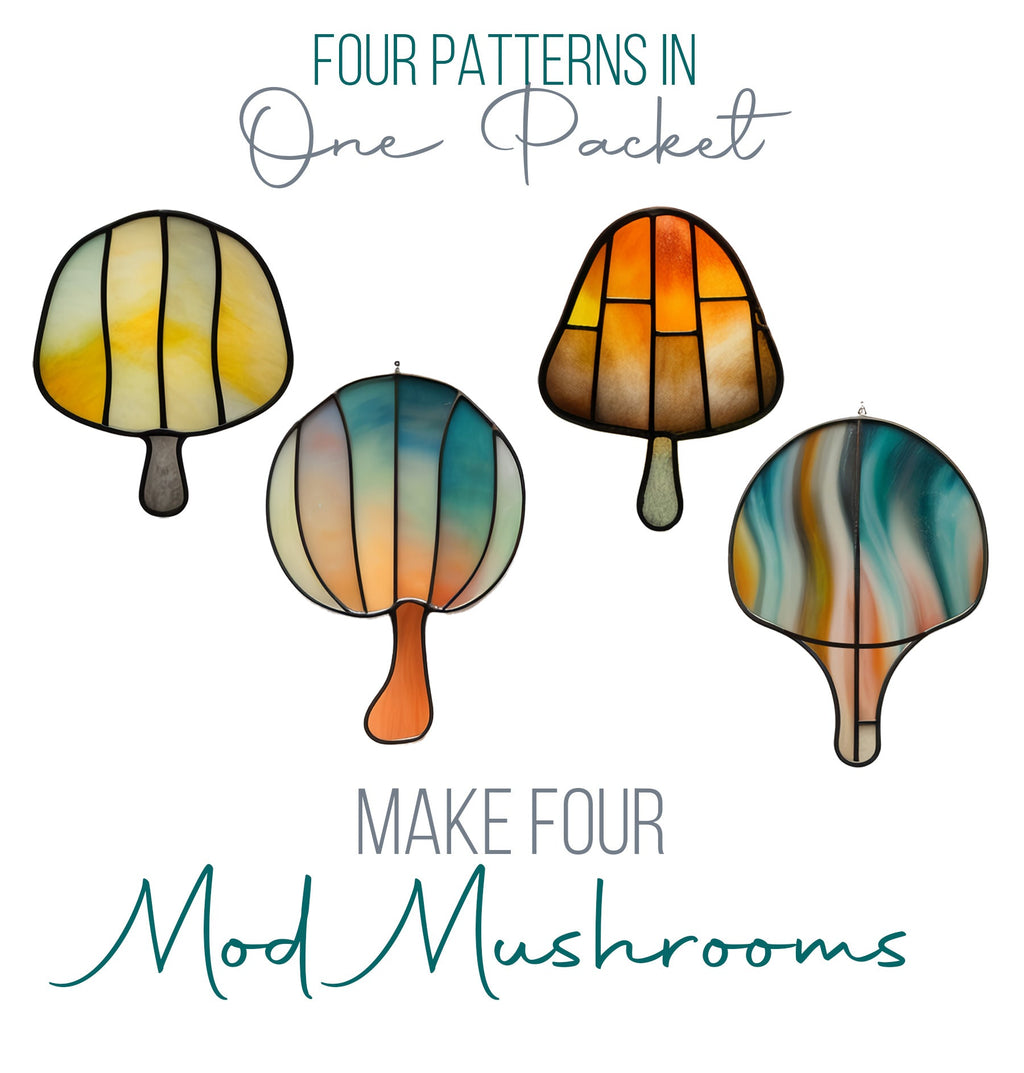 MCM Mushroom Stained Glass Patterns, Pack of 4
