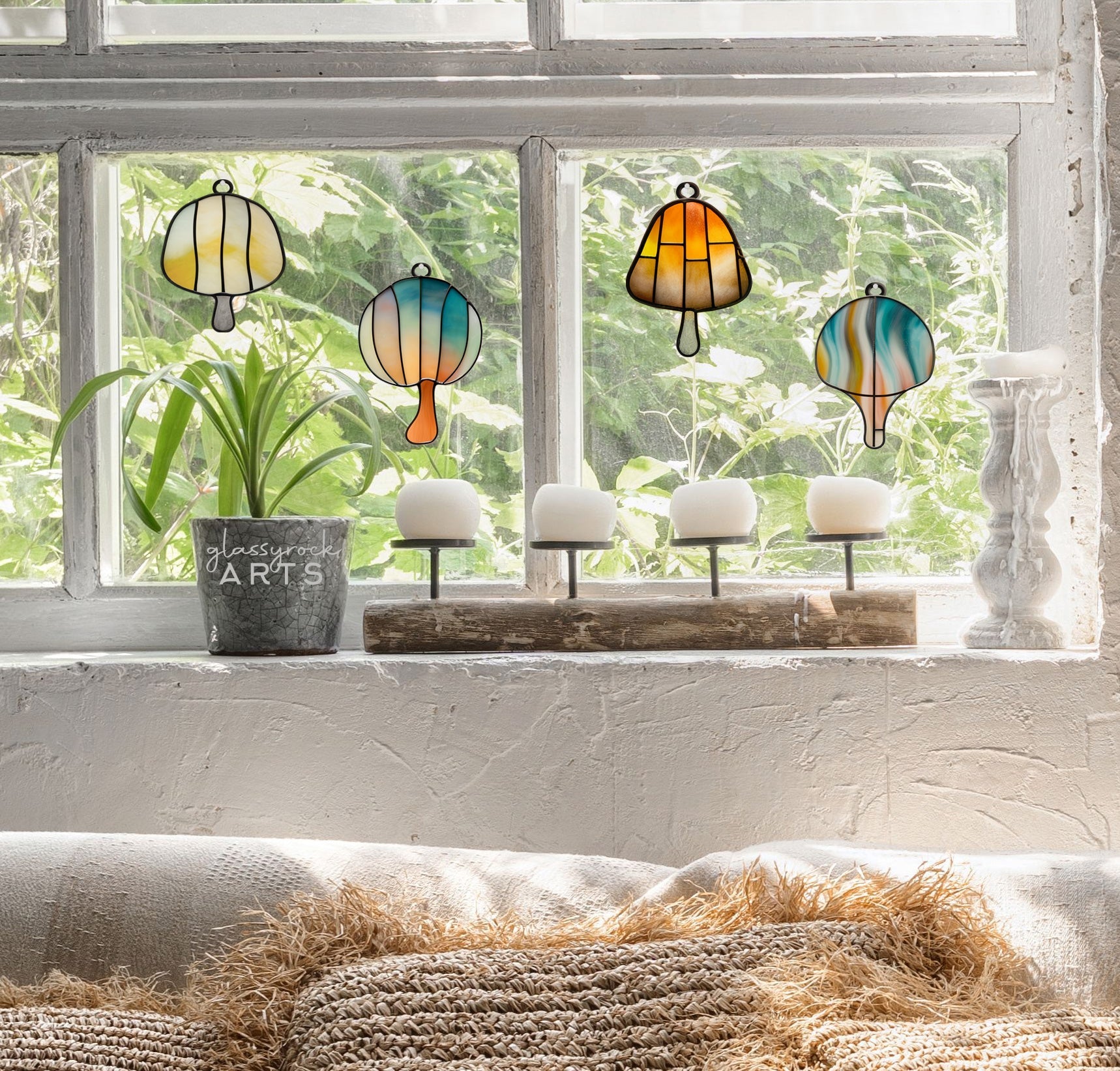 MCM Mushroom Stained Glass Patterns, Pack of 4