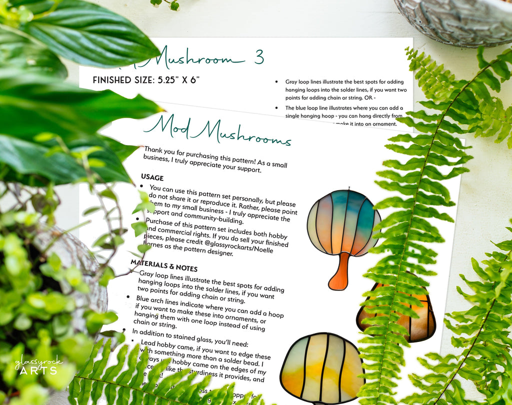 MCM Mushroom Stained Glass Patterns, Pack of 4