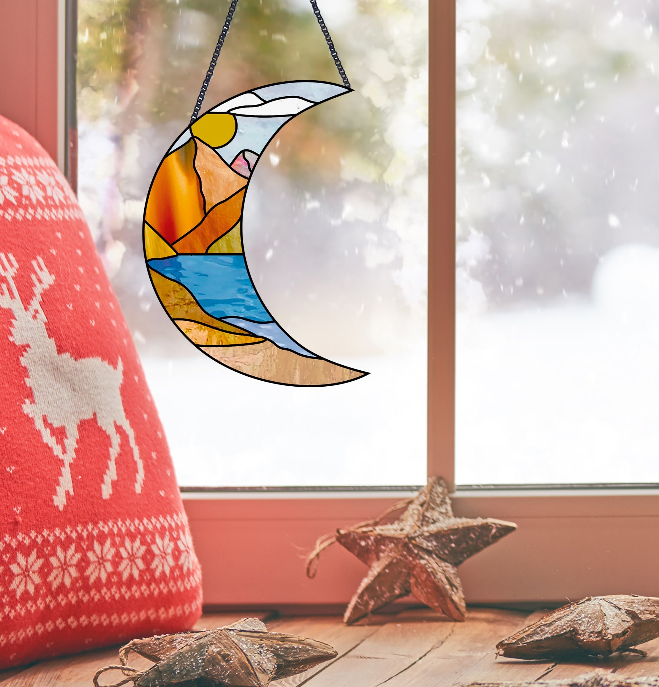 Landscape Crescent Moon Stained Glass Pattern