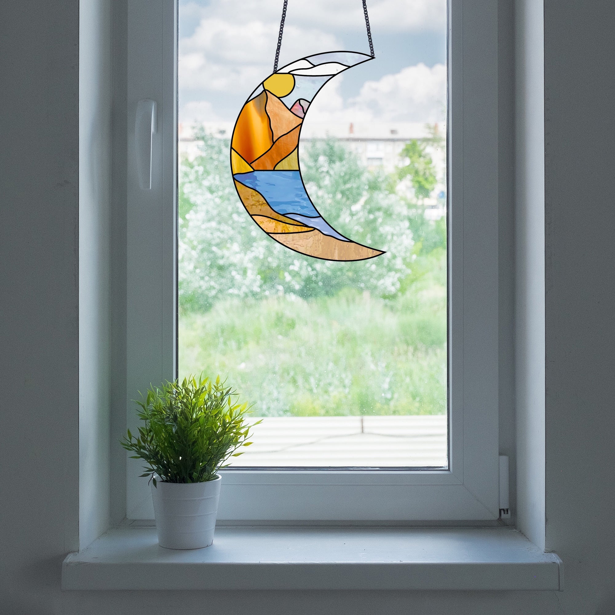 Landscape Crescent Moon Stained Glass Pattern