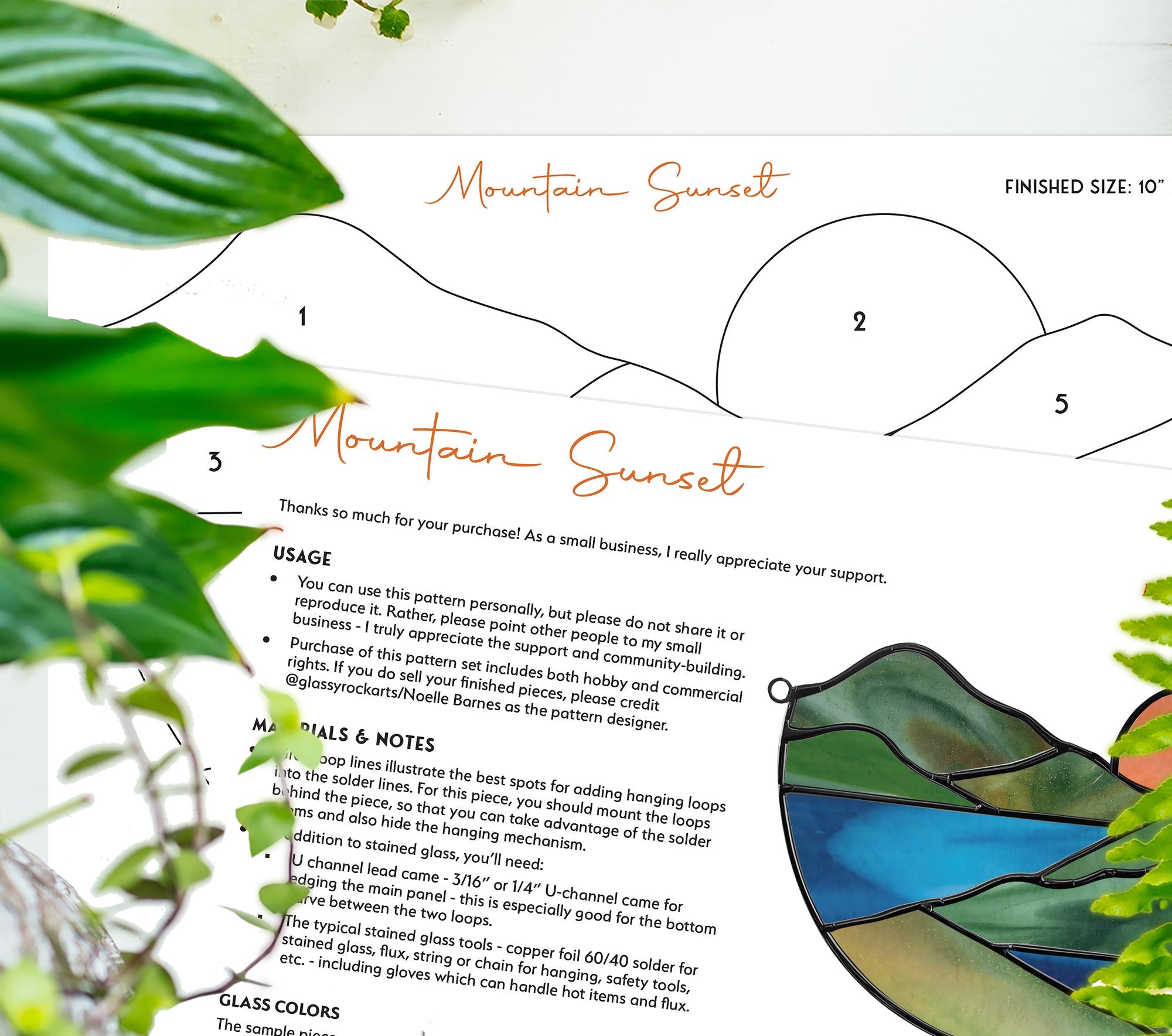 Mountain Stained Glass Landscape Pattern PDF & PNG