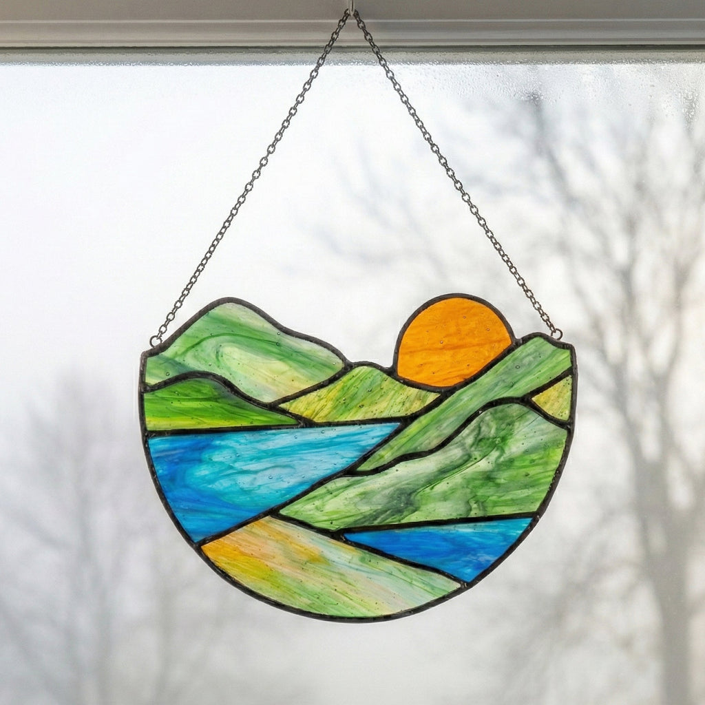 Mountain Stained Glass Landscape Pattern PDF & PNG