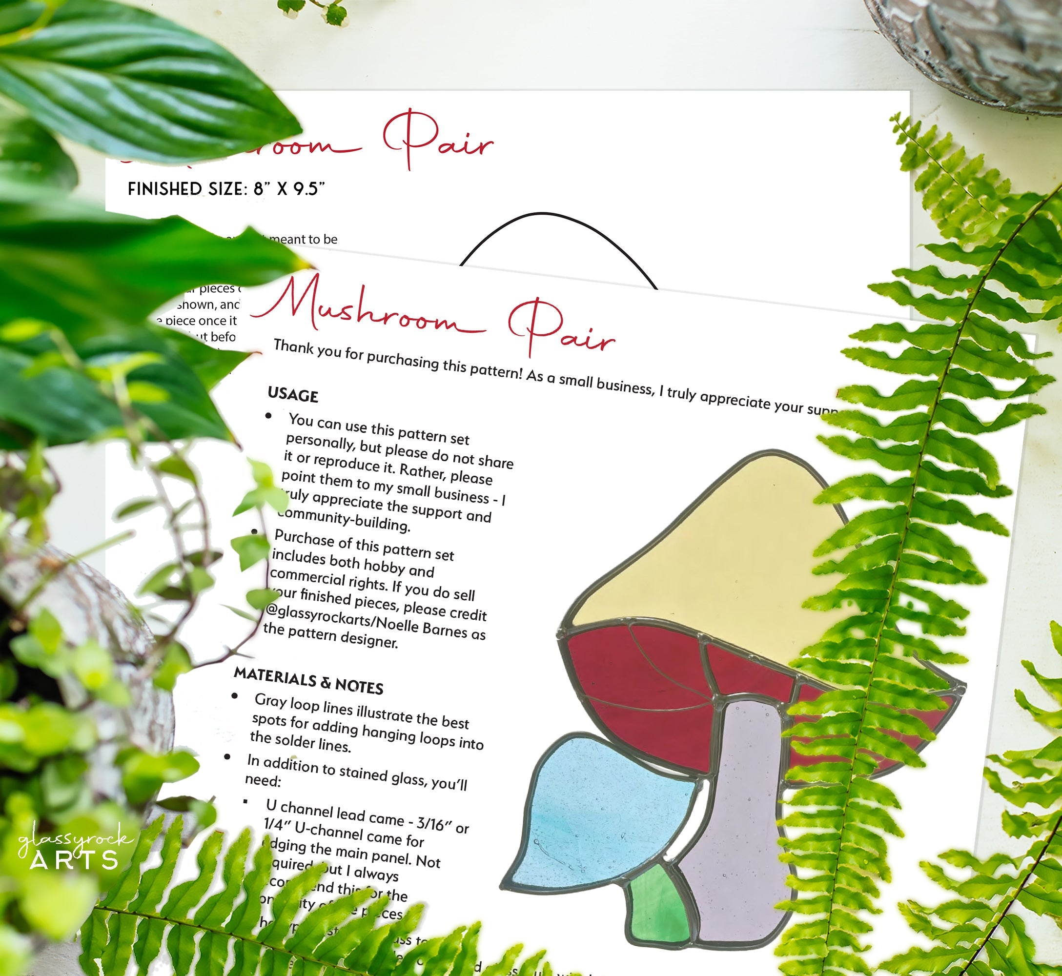 Mushroom Pair Stained Glass Pattern