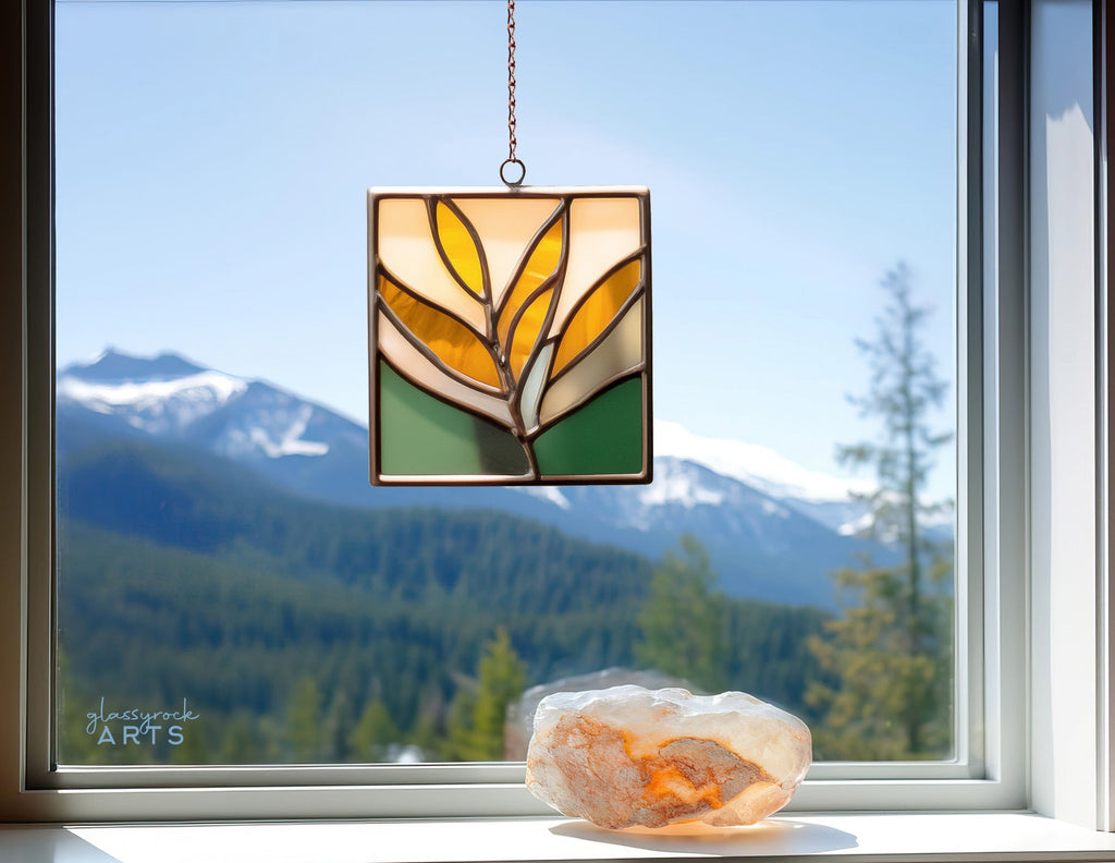 Modern Leaves Stained Glass Plant Pattern