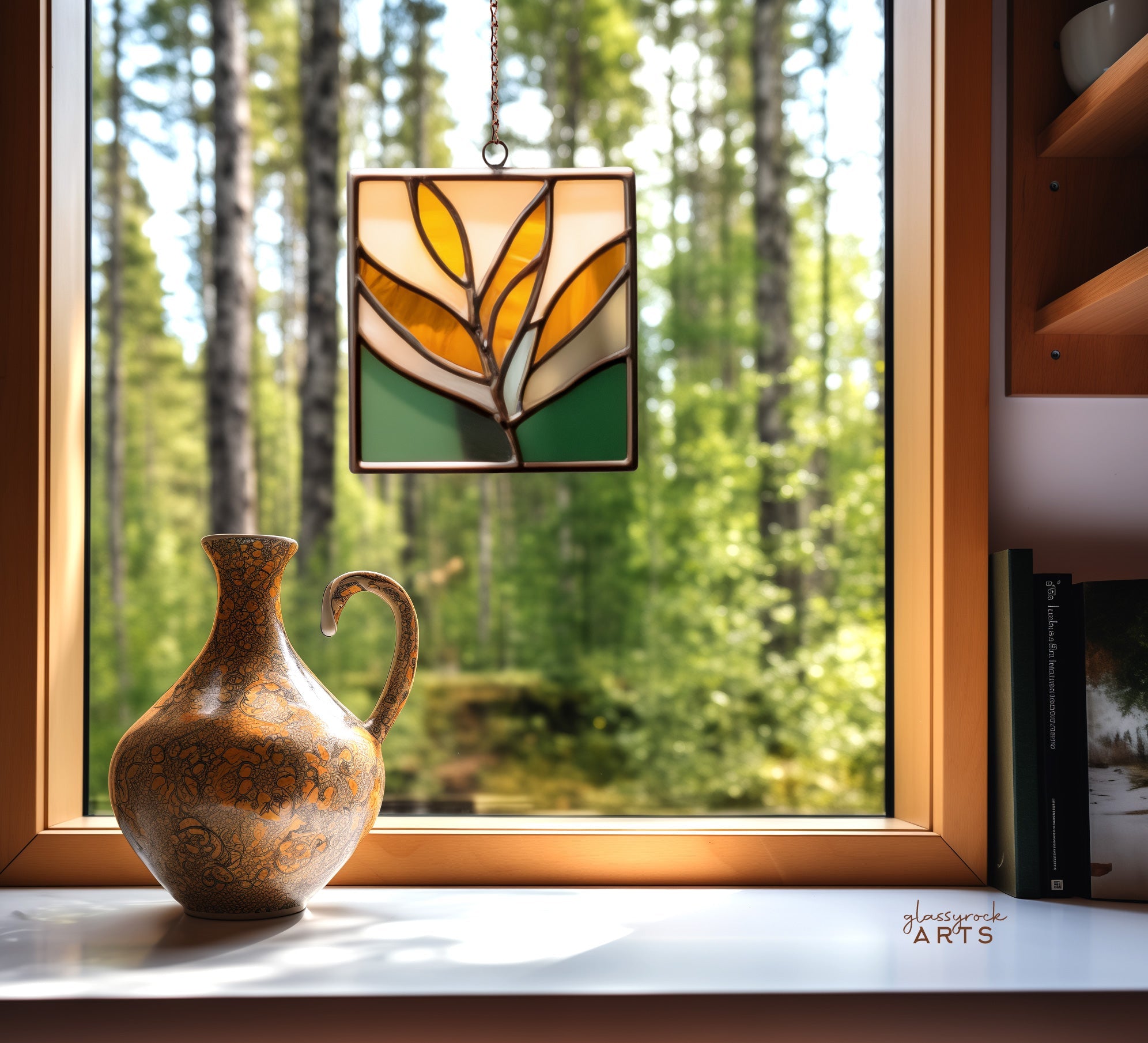 Modern Leaves Stained Glass Plant Pattern