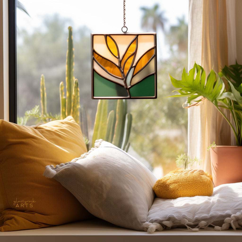Modern Leaves Stained Glass Plant Pattern