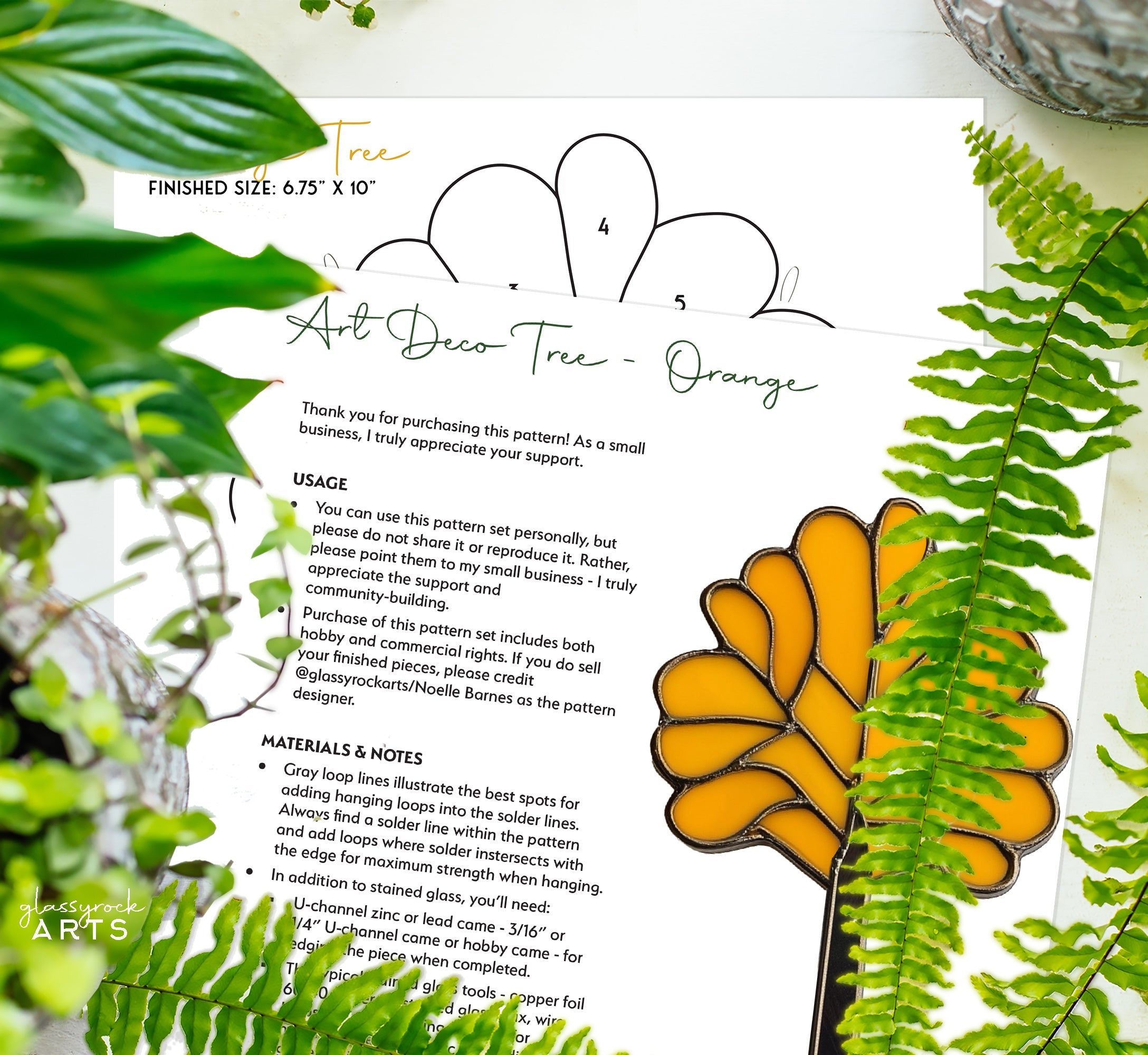 Art Deco Trees Stained Glass Pattern - Orange