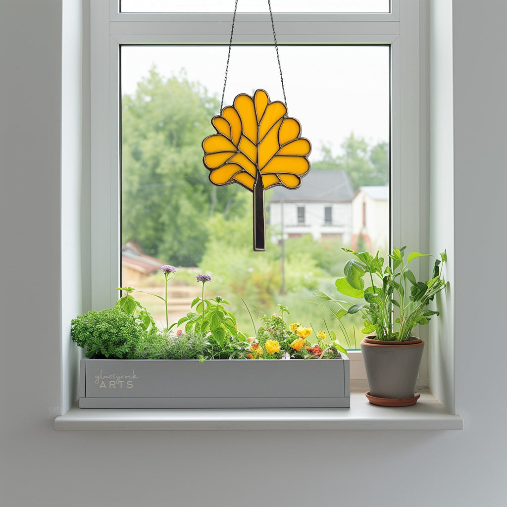 Art Deco Trees Stained Glass Pattern - Orange