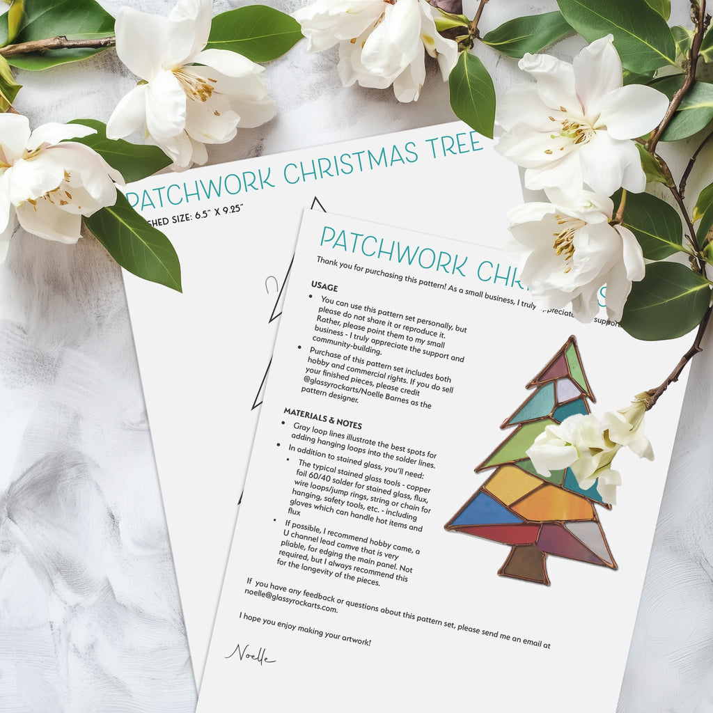 Patchwork Christmas Tree Stained Glass Pattern and PNG