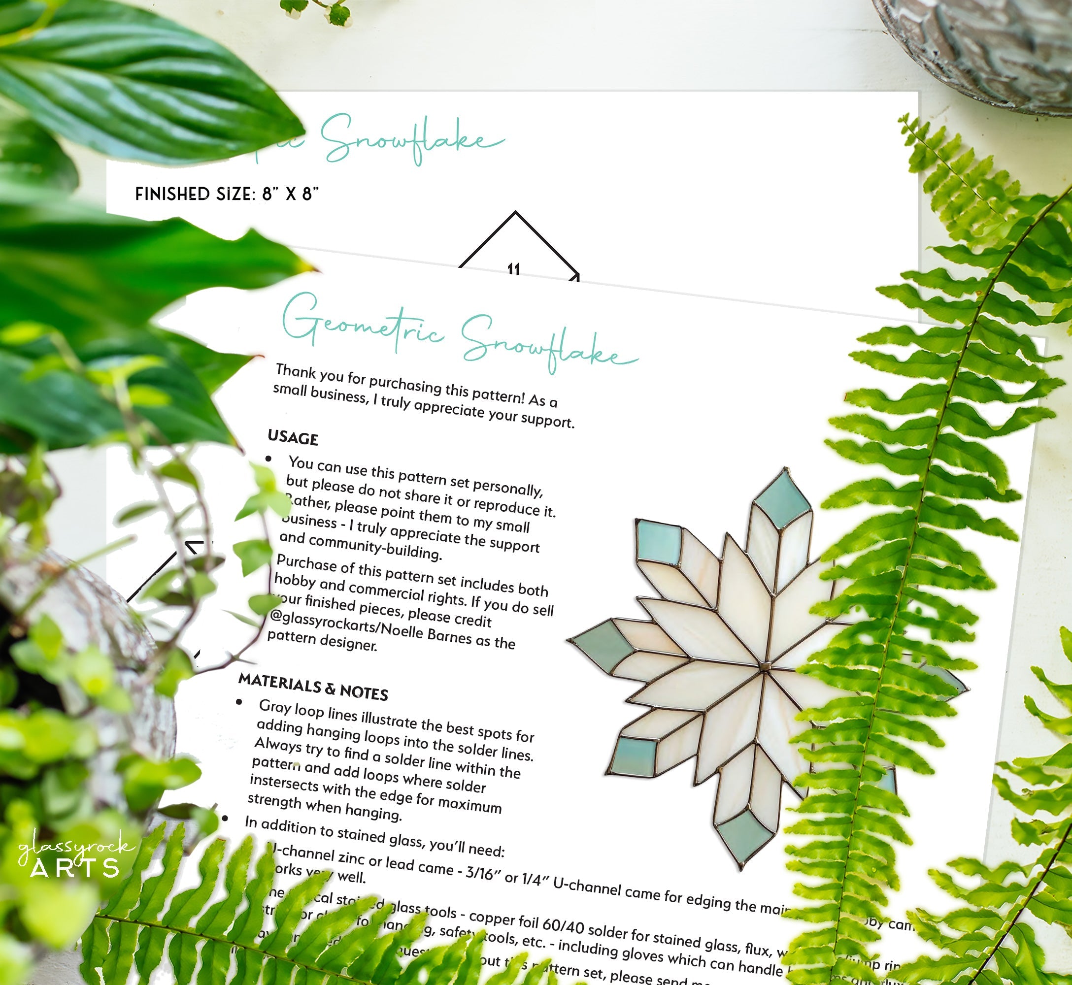 Geometric Snowflake Stained Glass Pattern