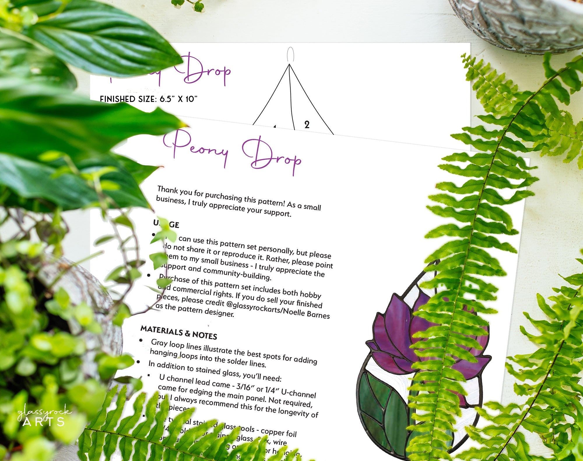 Peony Stained Glass Raindrop Pattern