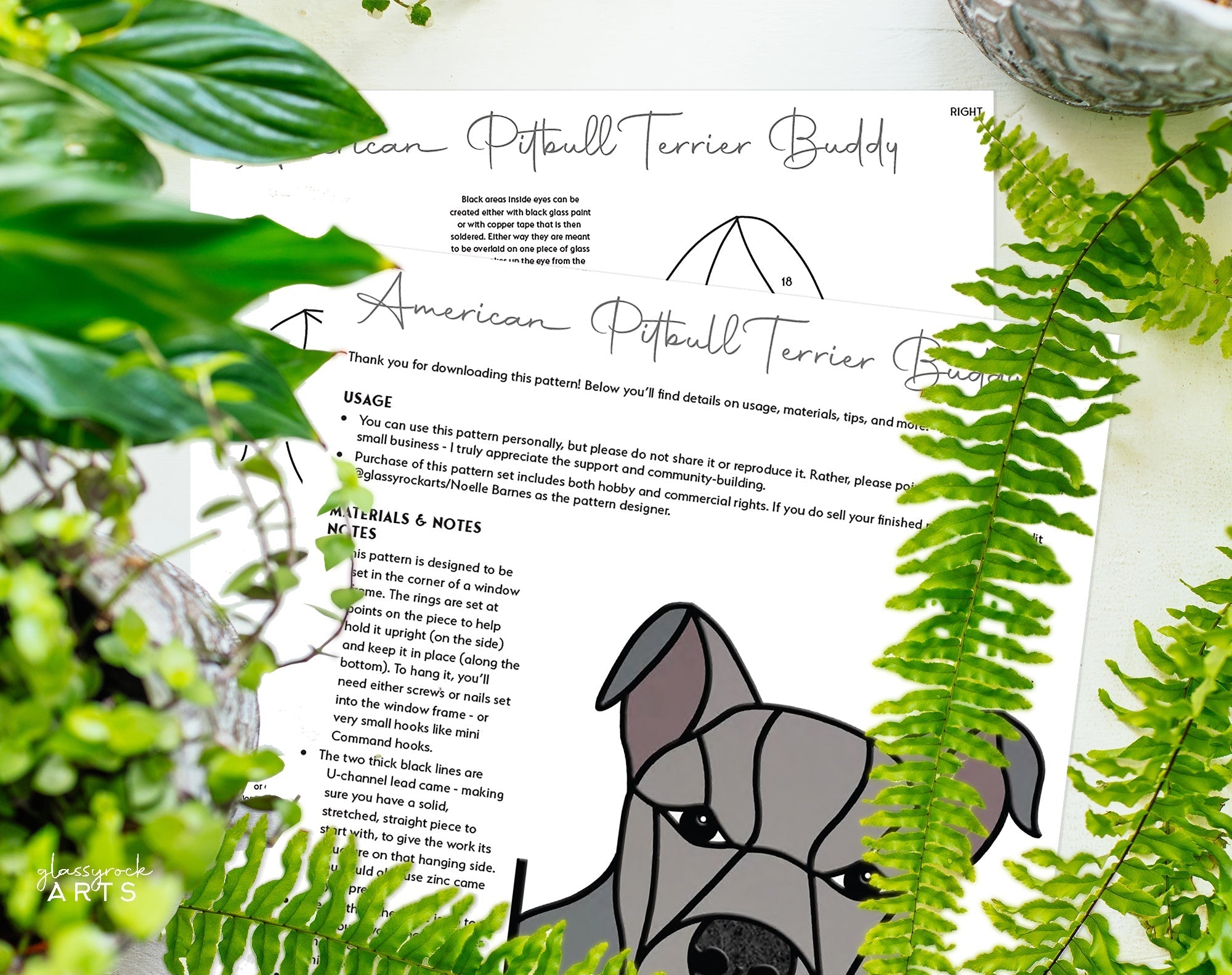 American Pitbull Terrier Dog Stained Glass Pattern