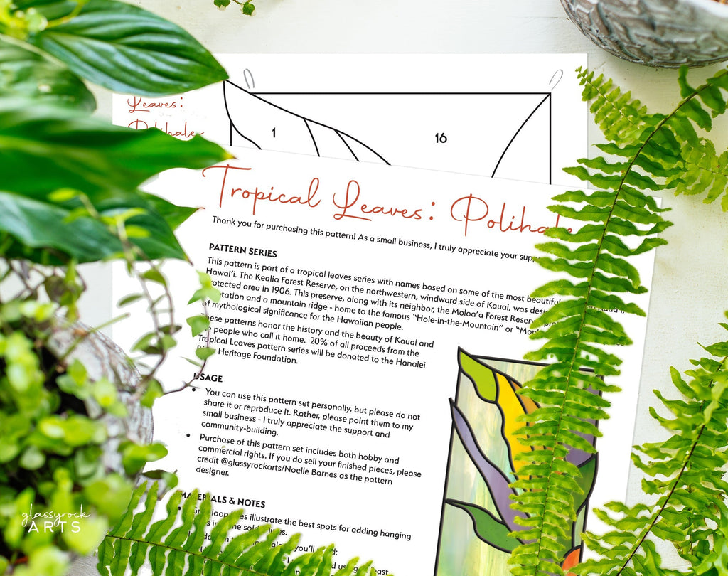 Tropical Stained Glass Plant Pattern - Polihale - PDF & PNG