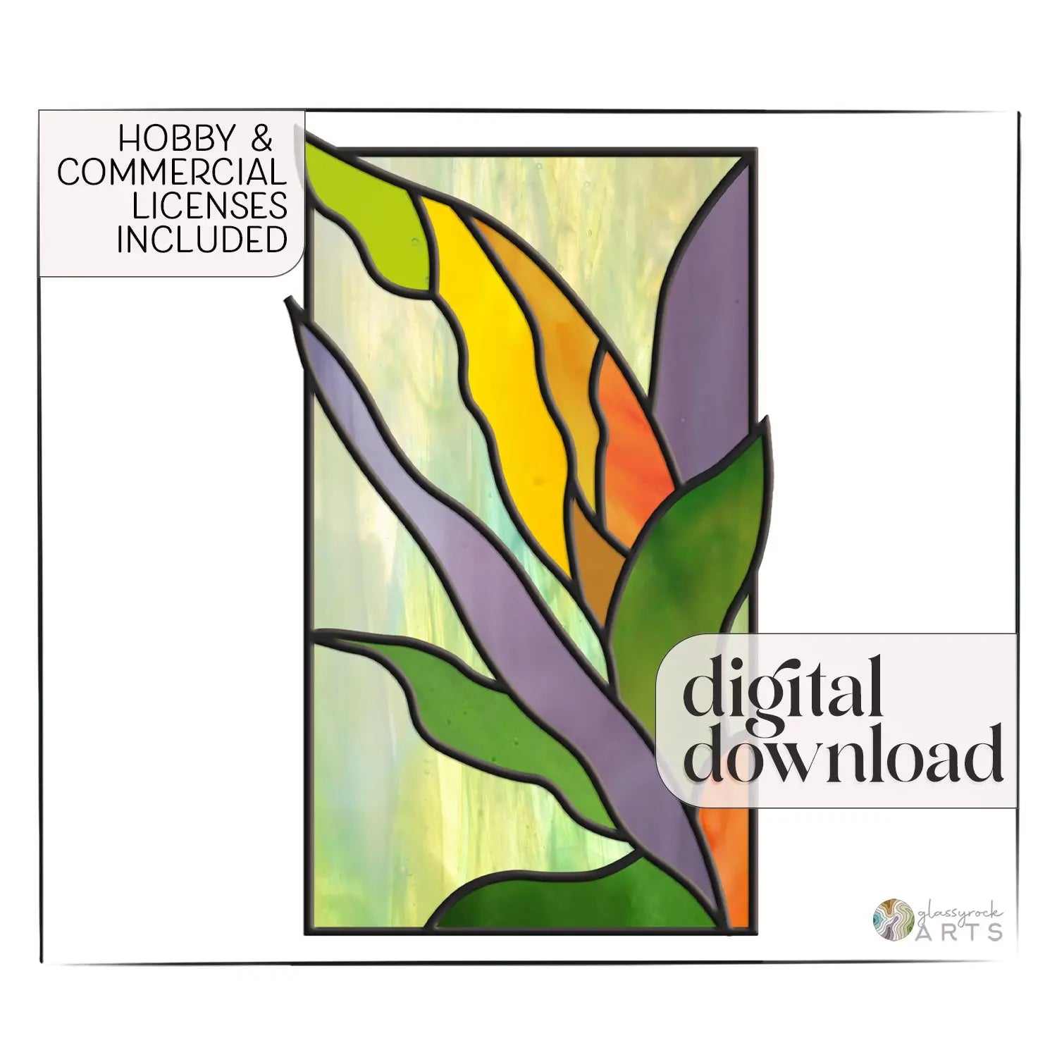 Tropical Stained Glass Plant Pattern - Polihale - PDF & PNG