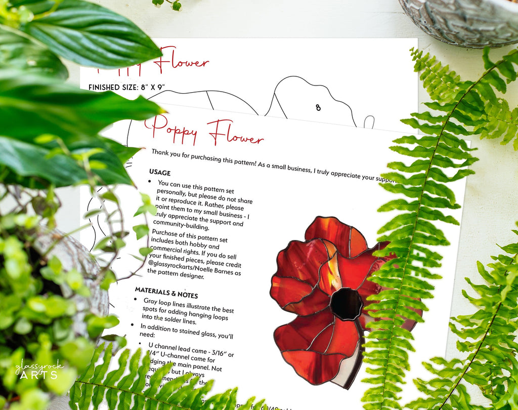 Poppy Stained Glass Flowers Pattern
