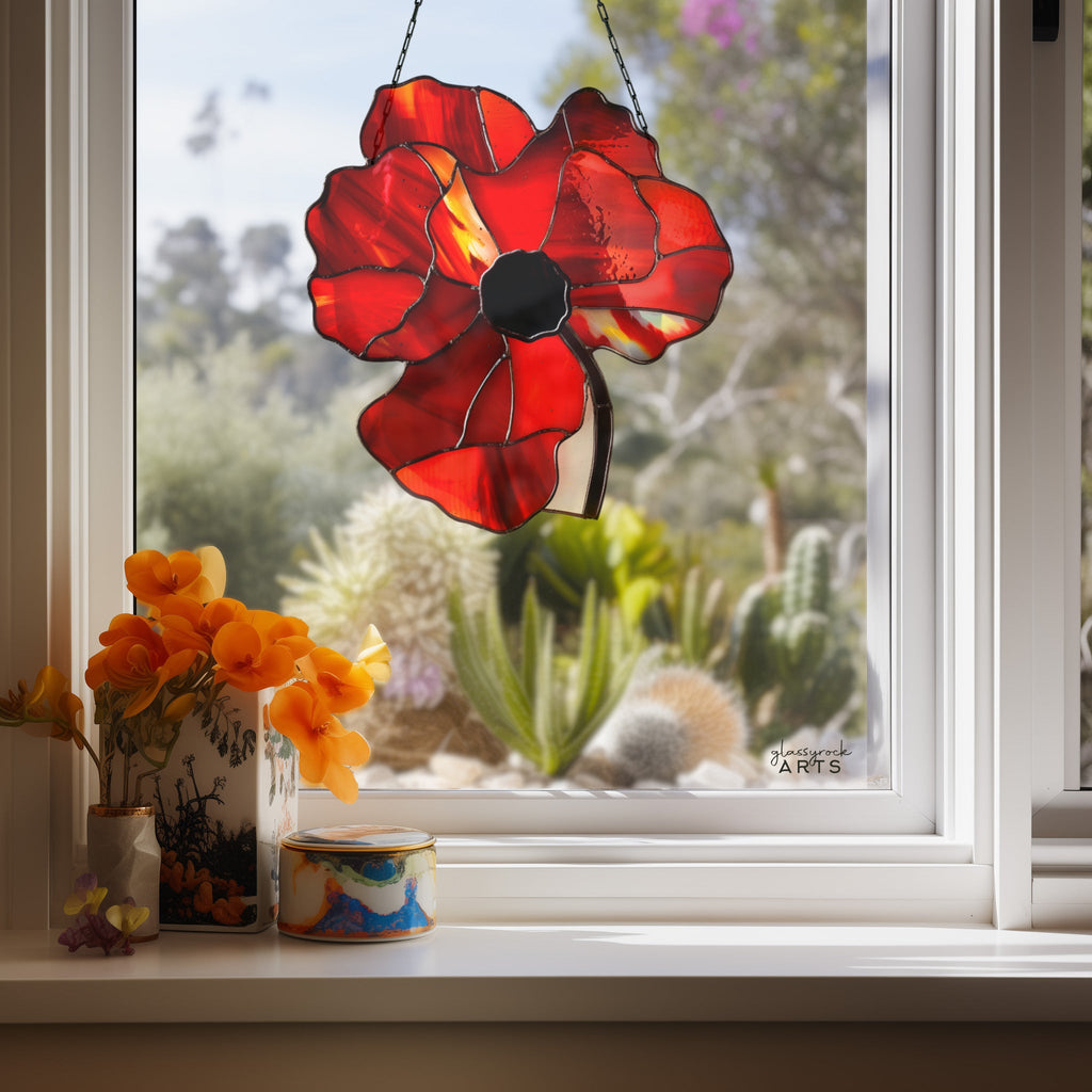 Poppy Stained Glass Flowers Pattern