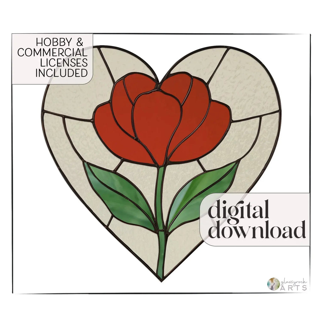 Heart Stained Glass Poppy Pattern