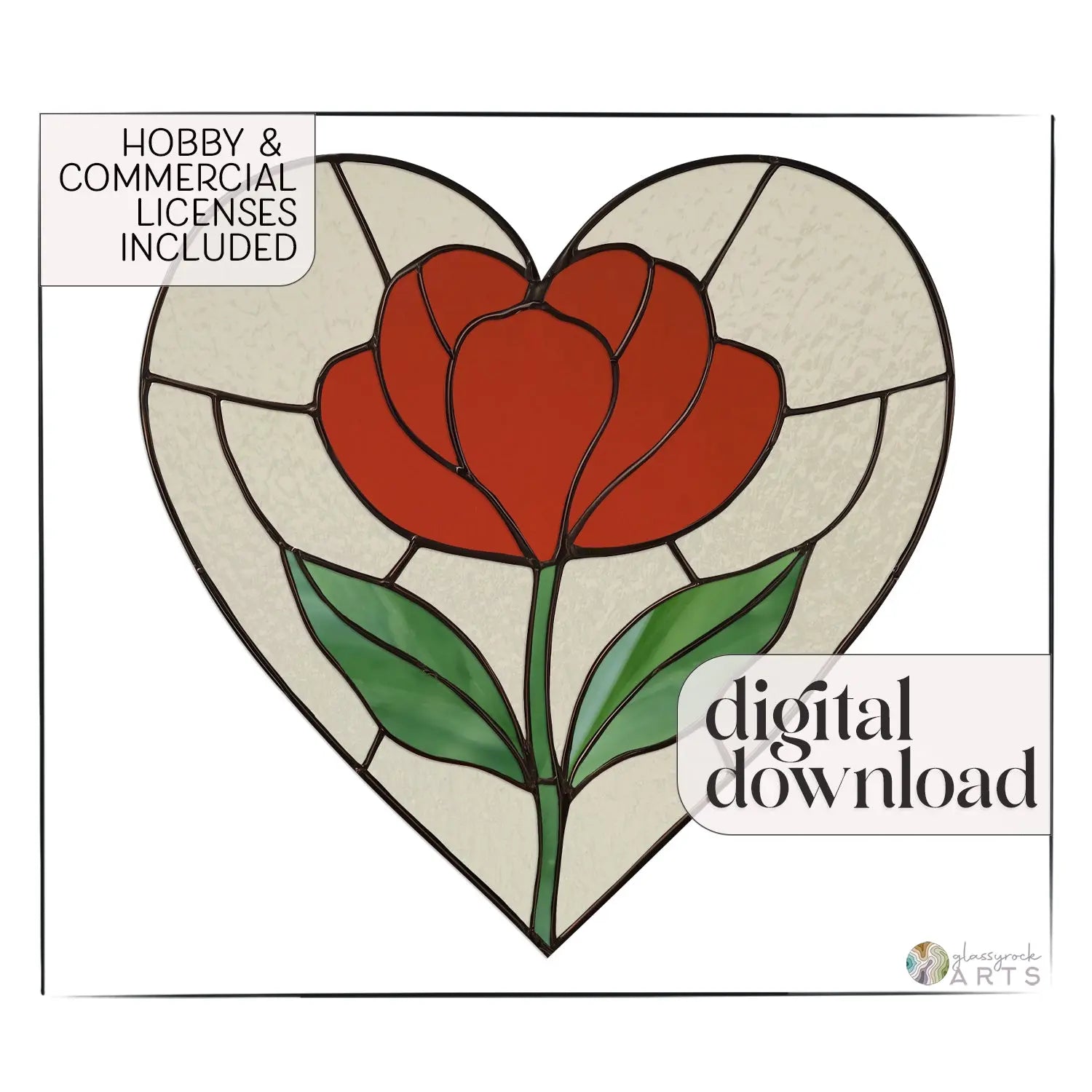 Heart Stained Glass Poppy Pattern